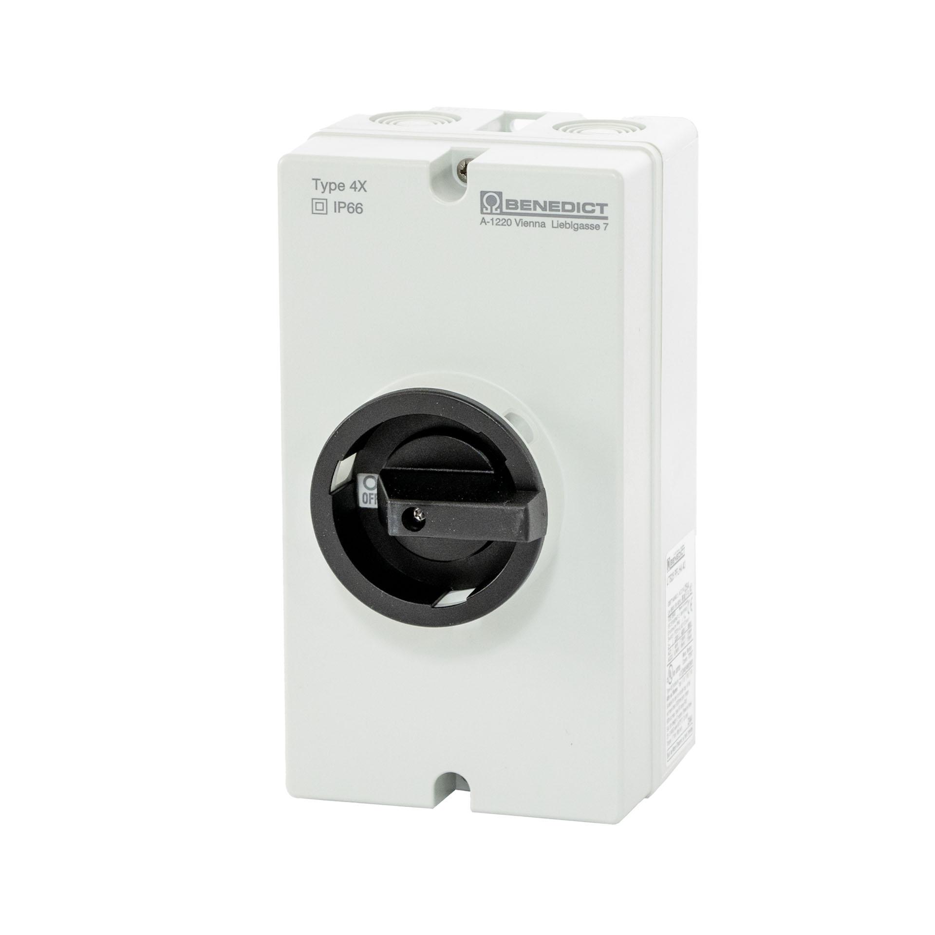 Surface-mounted main switch 4-pole 32A, large housing, 12.5 kW