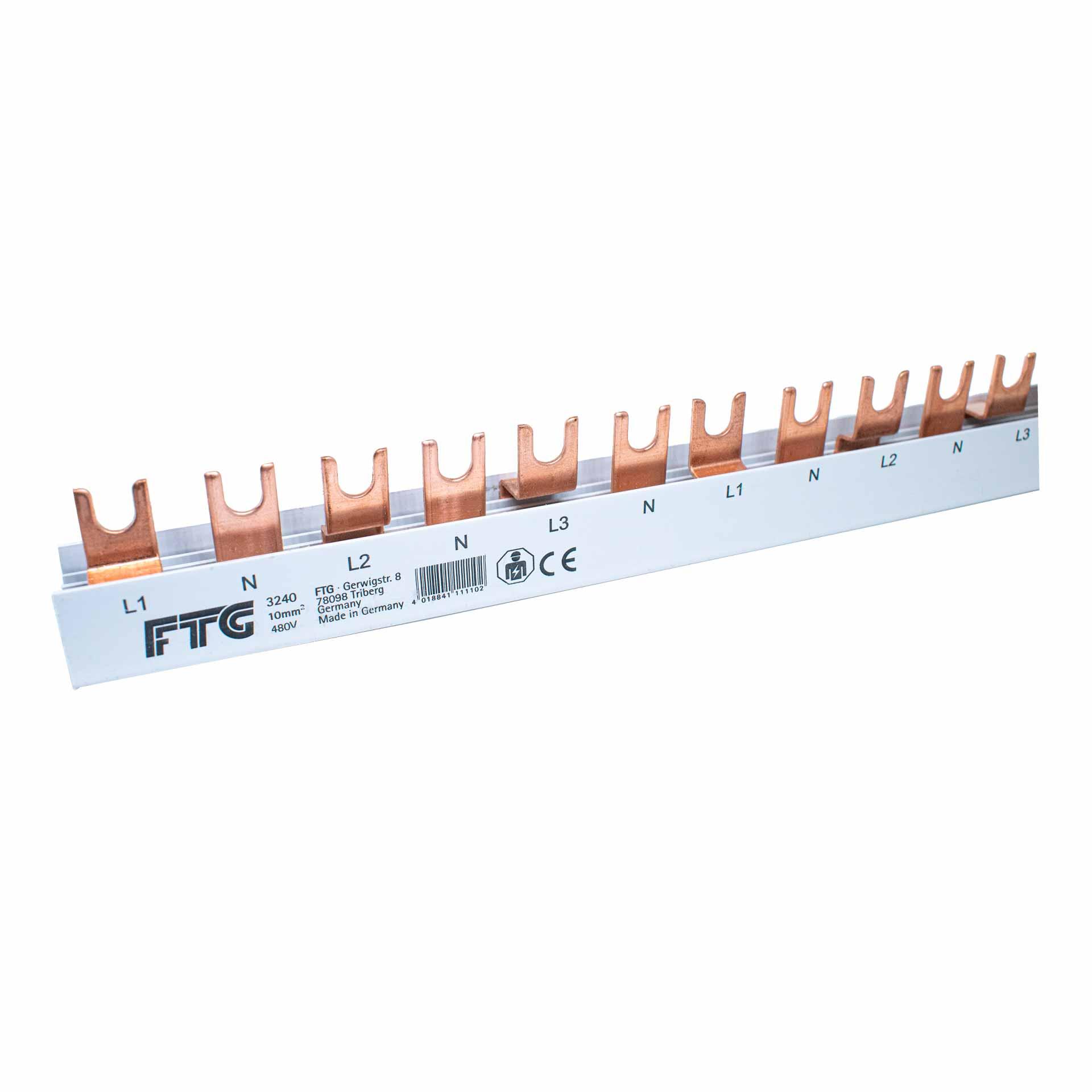 Insulated forked phase busbar 10mm2, (27x2P) P-P=17.8mm