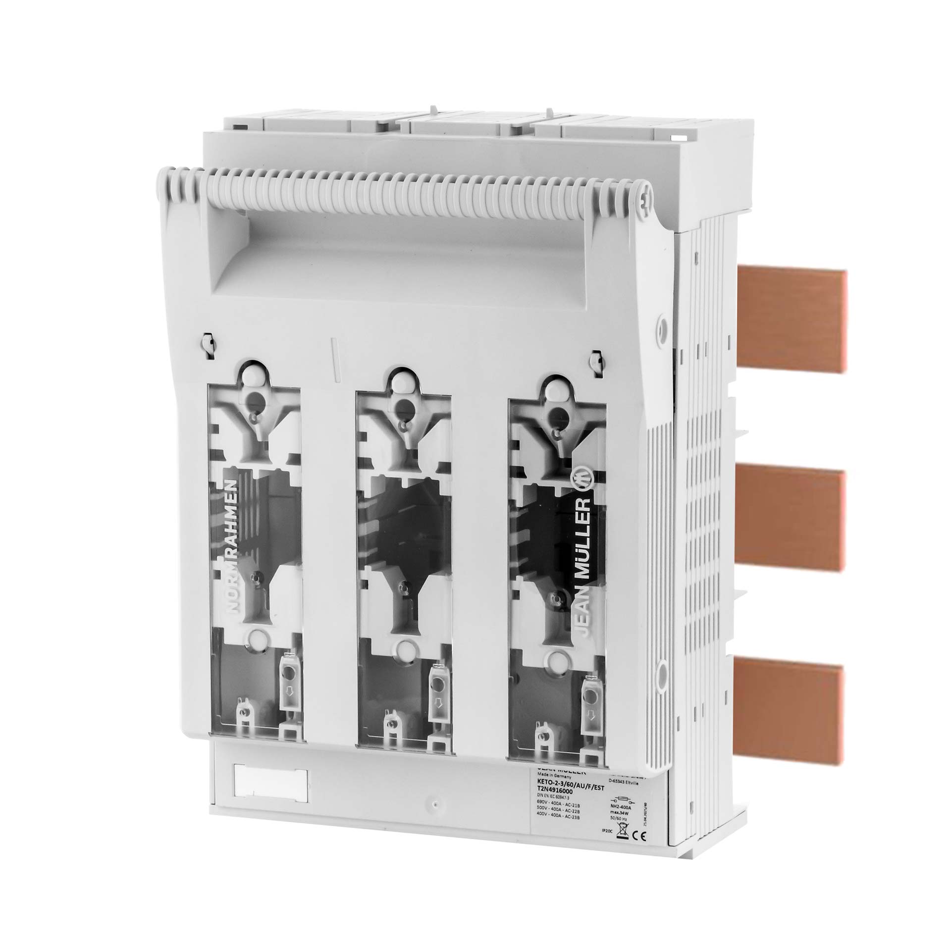 KETO Sectionneur HPC Gr.2, 3P, 60mm, M10, 400A, Rac. en bas, alim. intégrée (EST), gris clair KETO Sectionneur HPC Gr.2, 3P, 60mm, M10, 400A, Rac. en bas, alim. intégrée (EST), gris clair