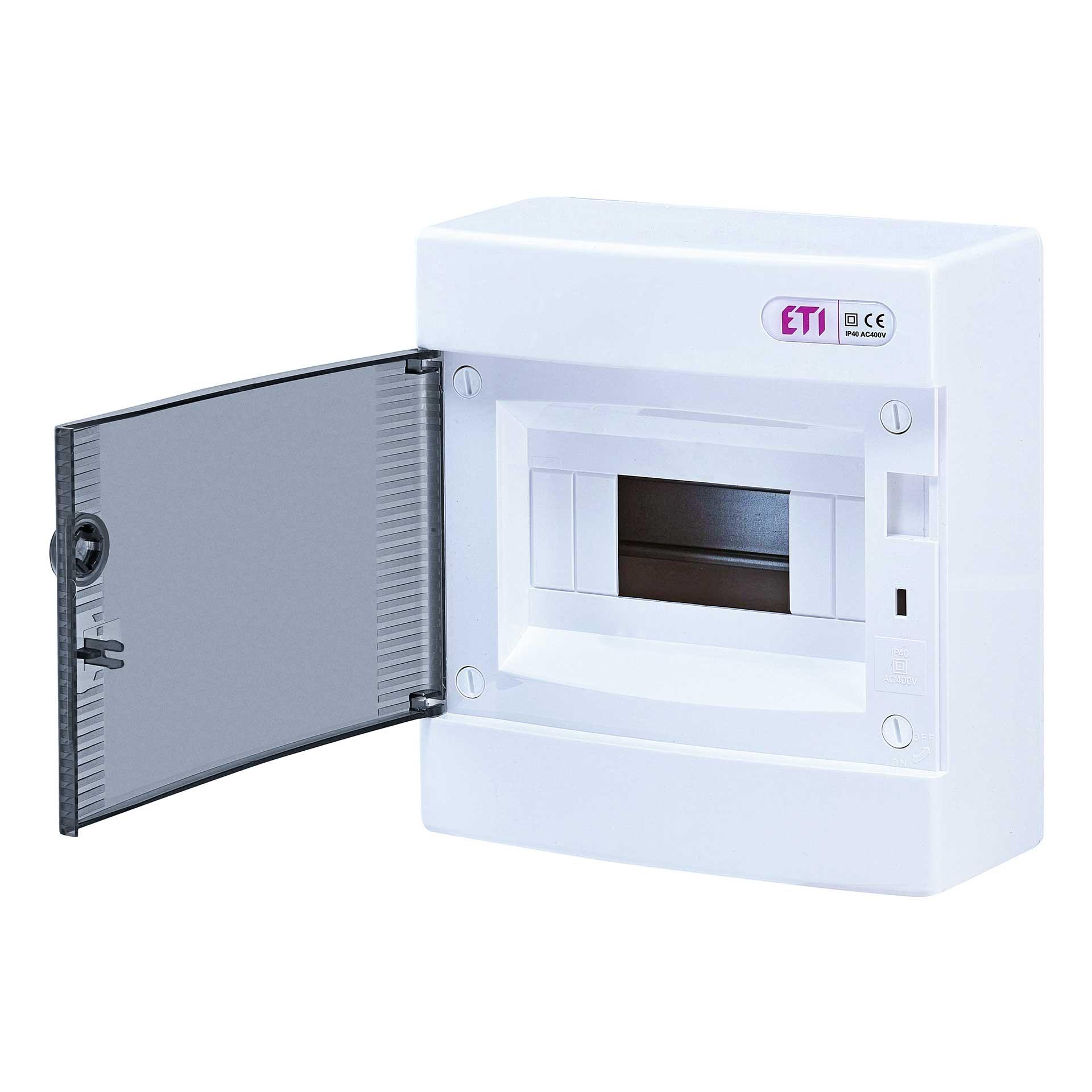 Aufputzverteiler mit transparenter Tür "ECT-8-PT", IP40, 1x8 Modul (8M)