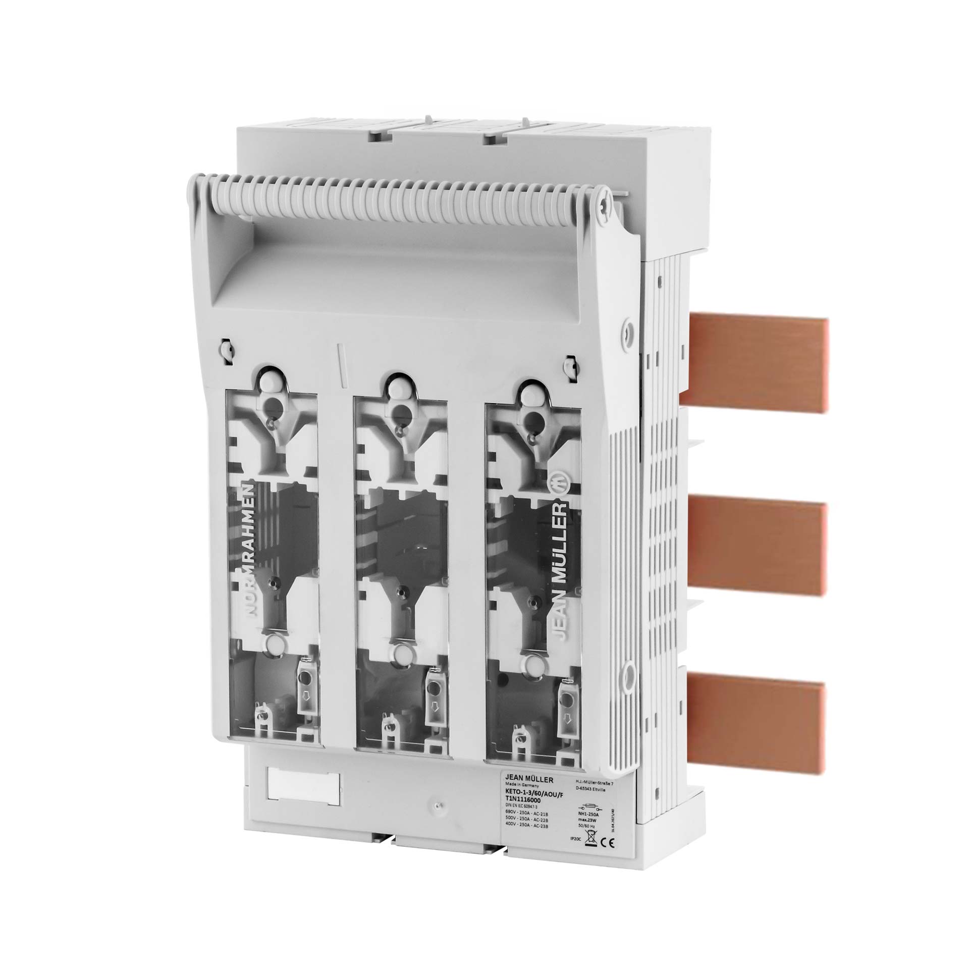 KETO Sectionneur HPC Gr.1, 3P, 60mm, M10, 250A, Raccordement en haut ou en bas, gris clair KETO Sectionneur HPC Gr.1, 3P, 60mm, M10, 250A, Raccordement en haut ou en bas, gris clair