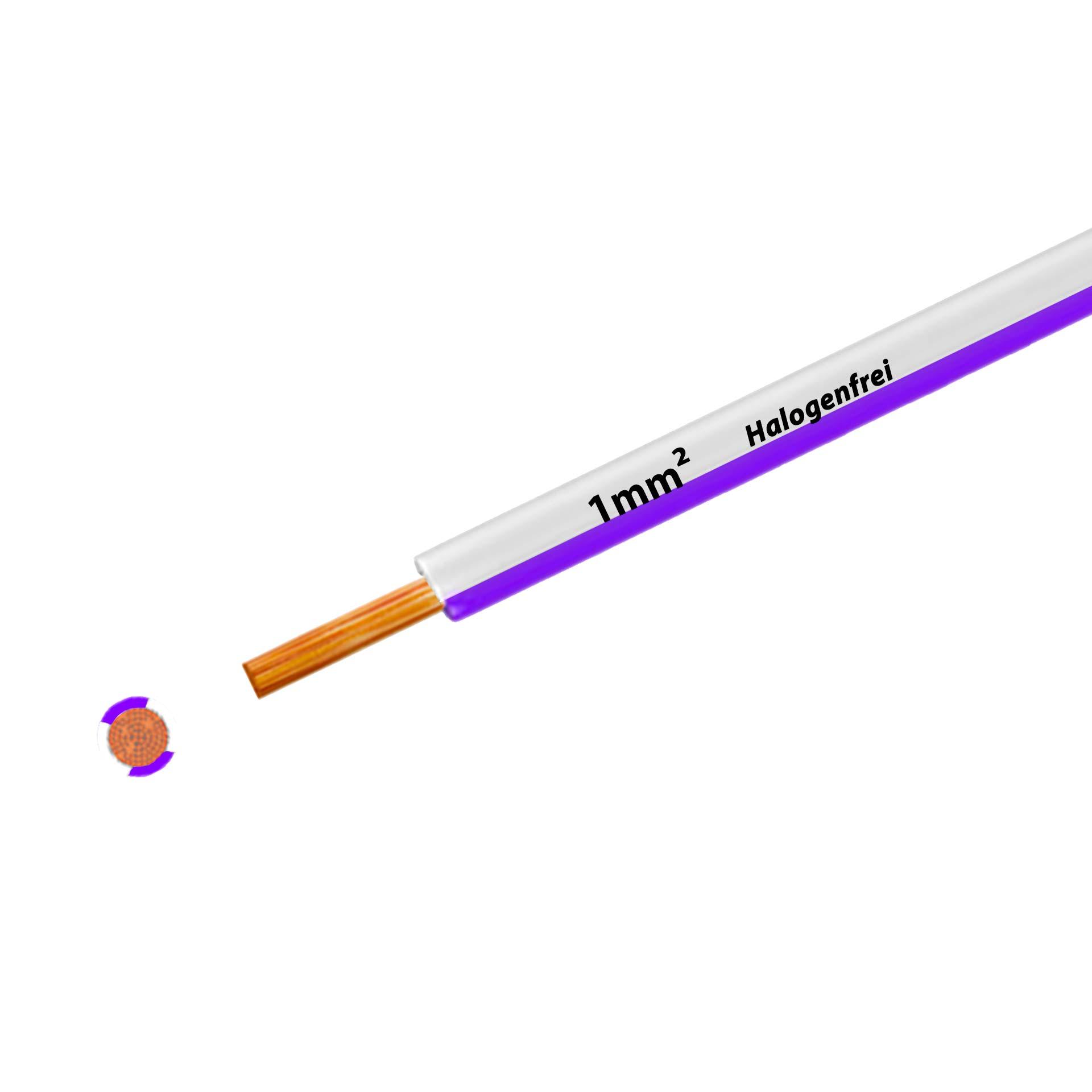 Halogen-free stranded wire 90° C, 500V, 1.00mm2, white-violet (RAL 9010/4005), on plastic reel
