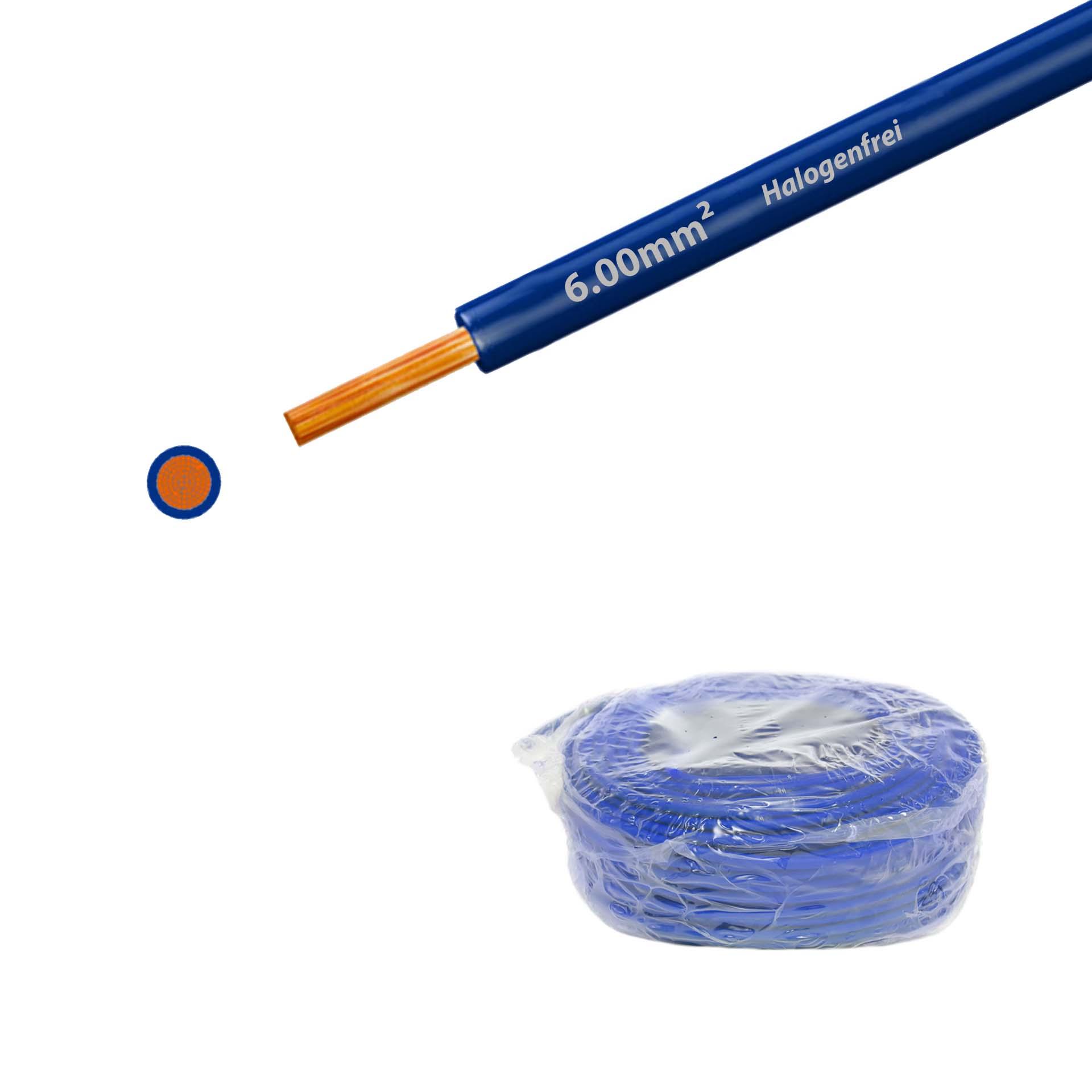 Halogen-free stranded wire 90° C , 750V, 6.00mm2, dark blue (RAL 5010), on ring