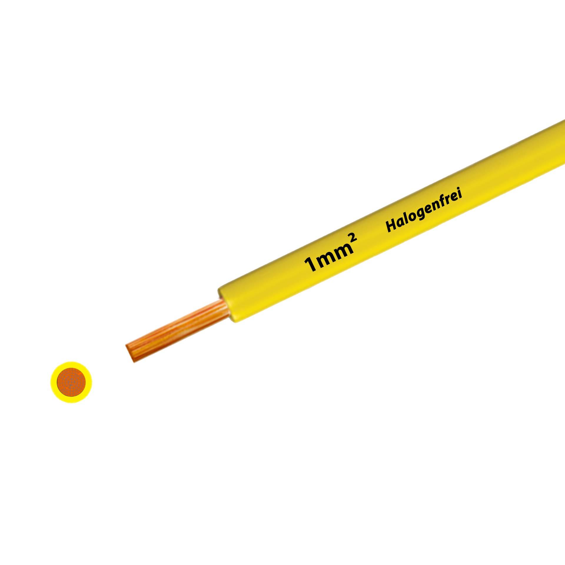 Halogen-free stranded wire 90° C, 500V, 1.00 mm2, yellow (RAL 1021), on plastic reel