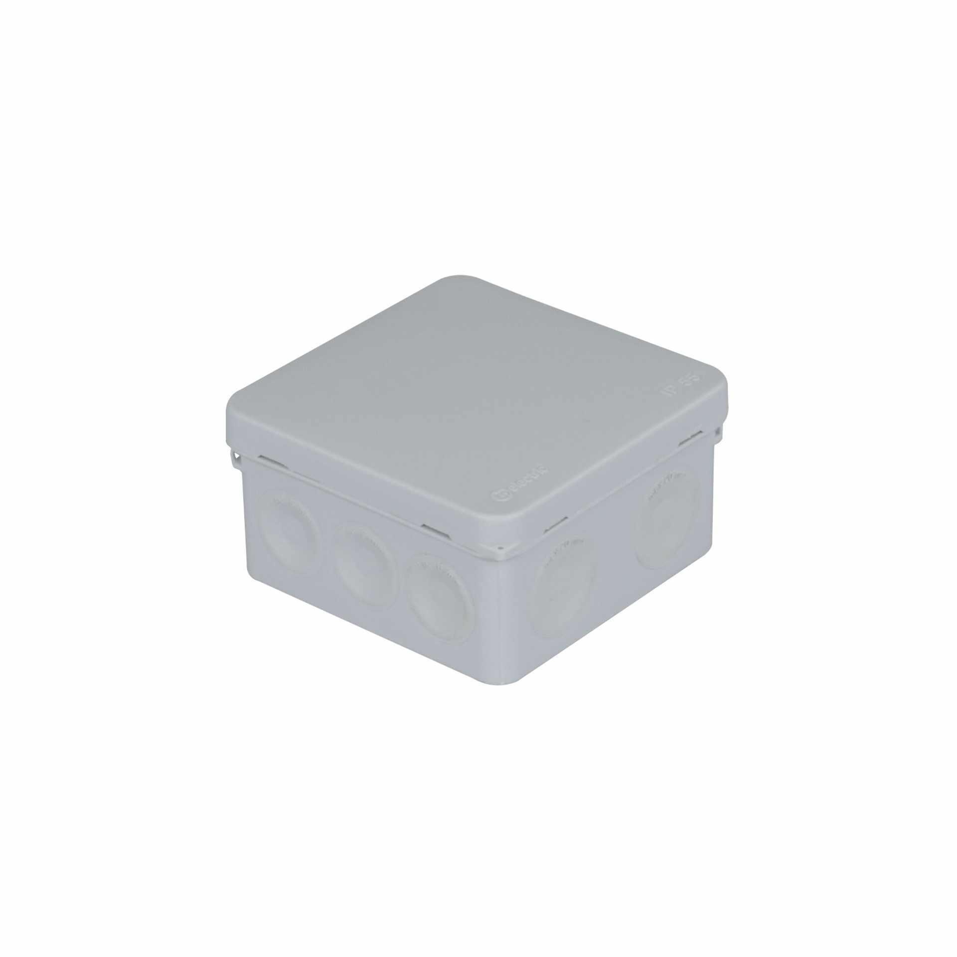 AP-Abzweigdose 75x75x45mm, IP55, Klickdeckel, elastische Membranmanschetten, halogenfrei