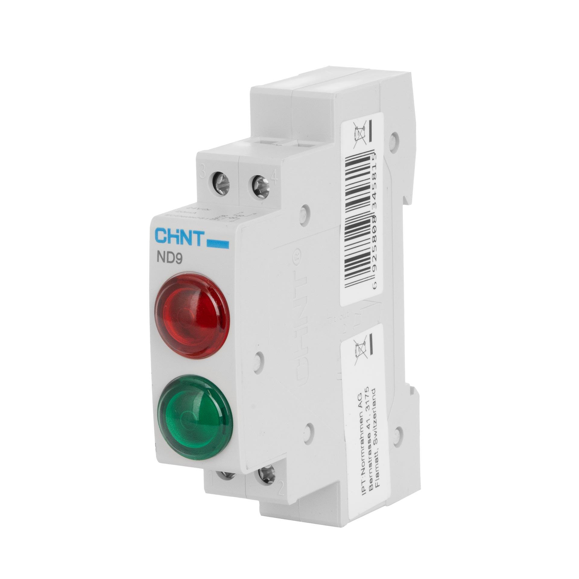 Chint REG 2x lampada di segnalazione (LED), 1 modulo, 24V AC/DC, verde e rosso, IP20, tipo ND9-2