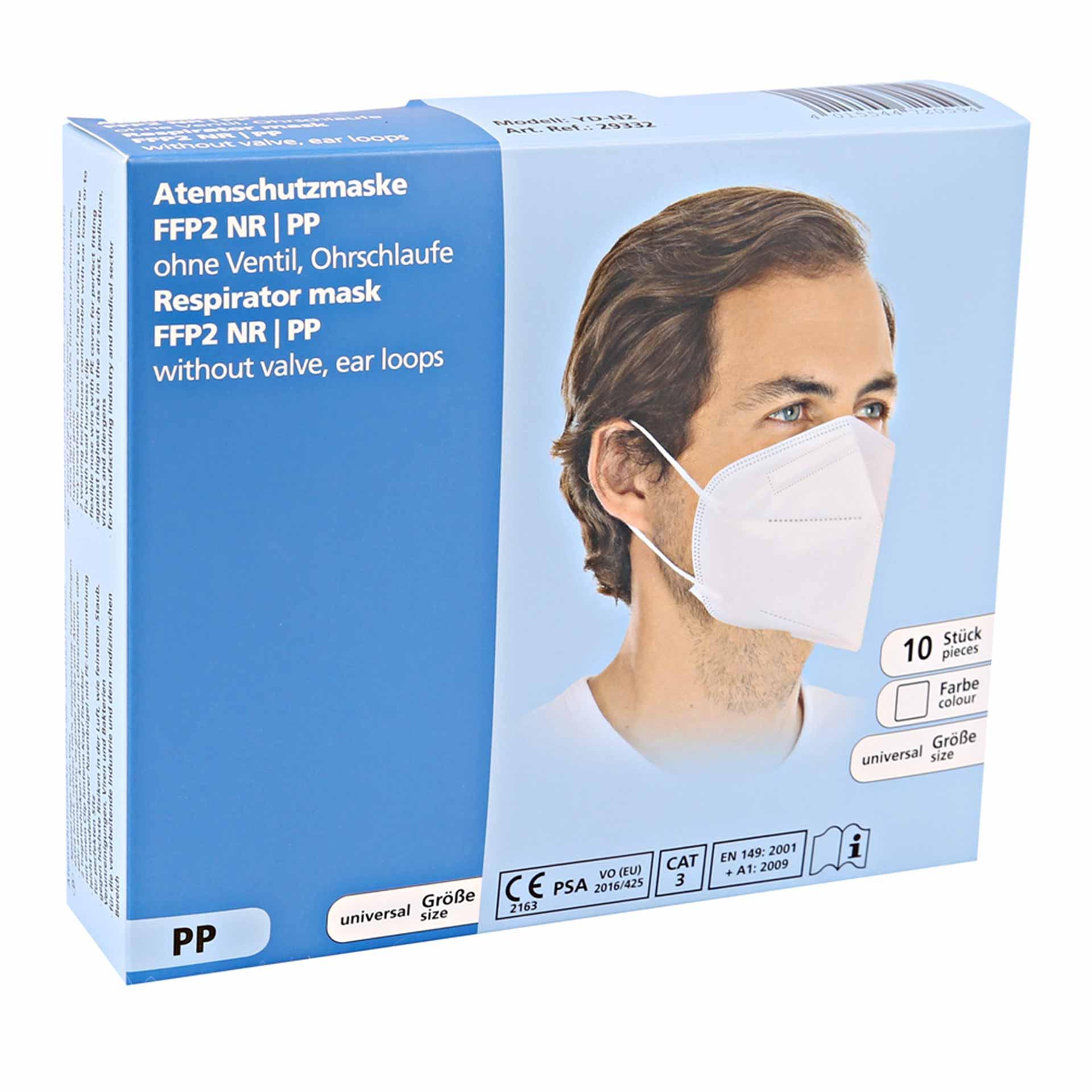 Masque de protection respiratoire FFP2 NR, sans valve, boucles d'oreilles | PP, emballage individuel
