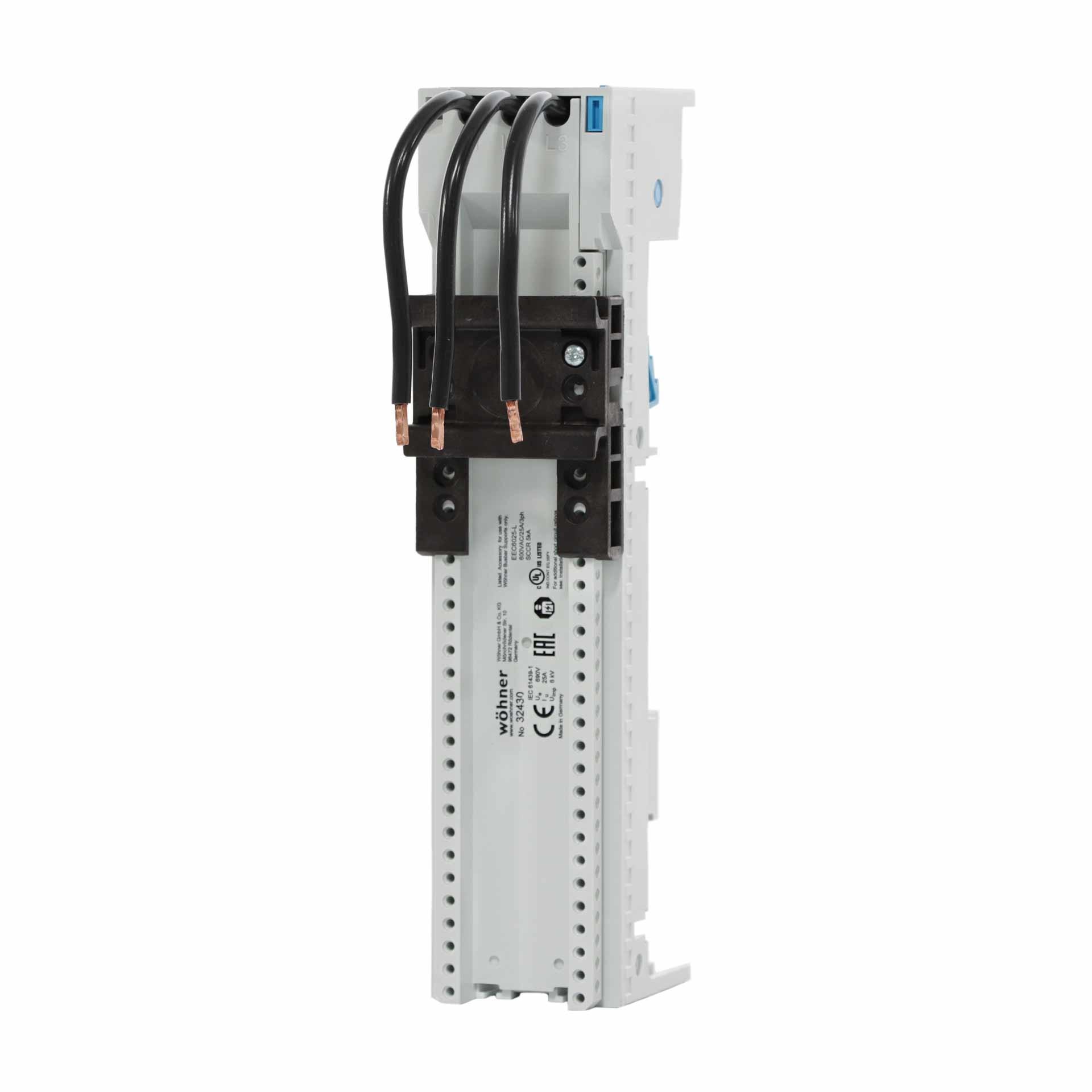 3P busbar adapter 25A, 1T with removable top section, 45x200mm