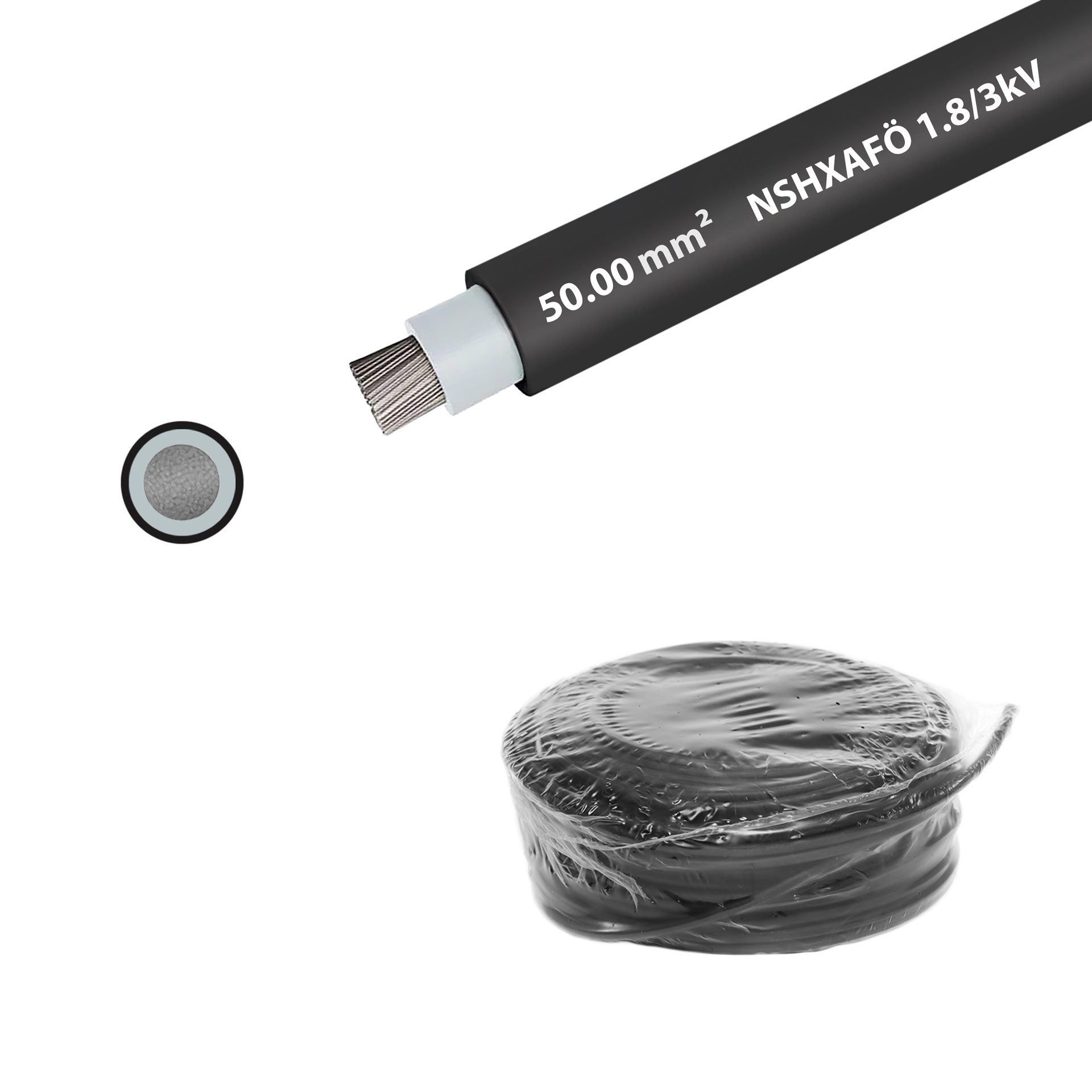 Fils de câblage résistants aux courts-circuits NSHXAFÖ 1.8/3kV, 50mm2, sans halogène, noir Fils de câblage résistants aux courts-circuits NSHXAFÖ 1.8/3kV, 50mm2, sans halogène, noir