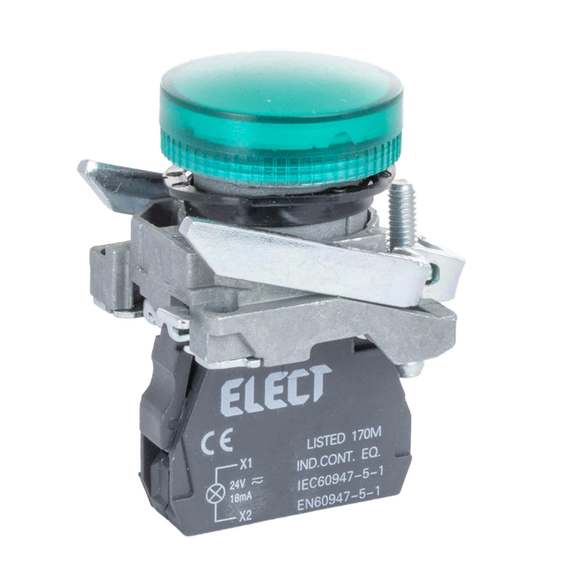Lampada di segnalazione verde, 24 V CA/CC, Ø 22,5 mm, completa