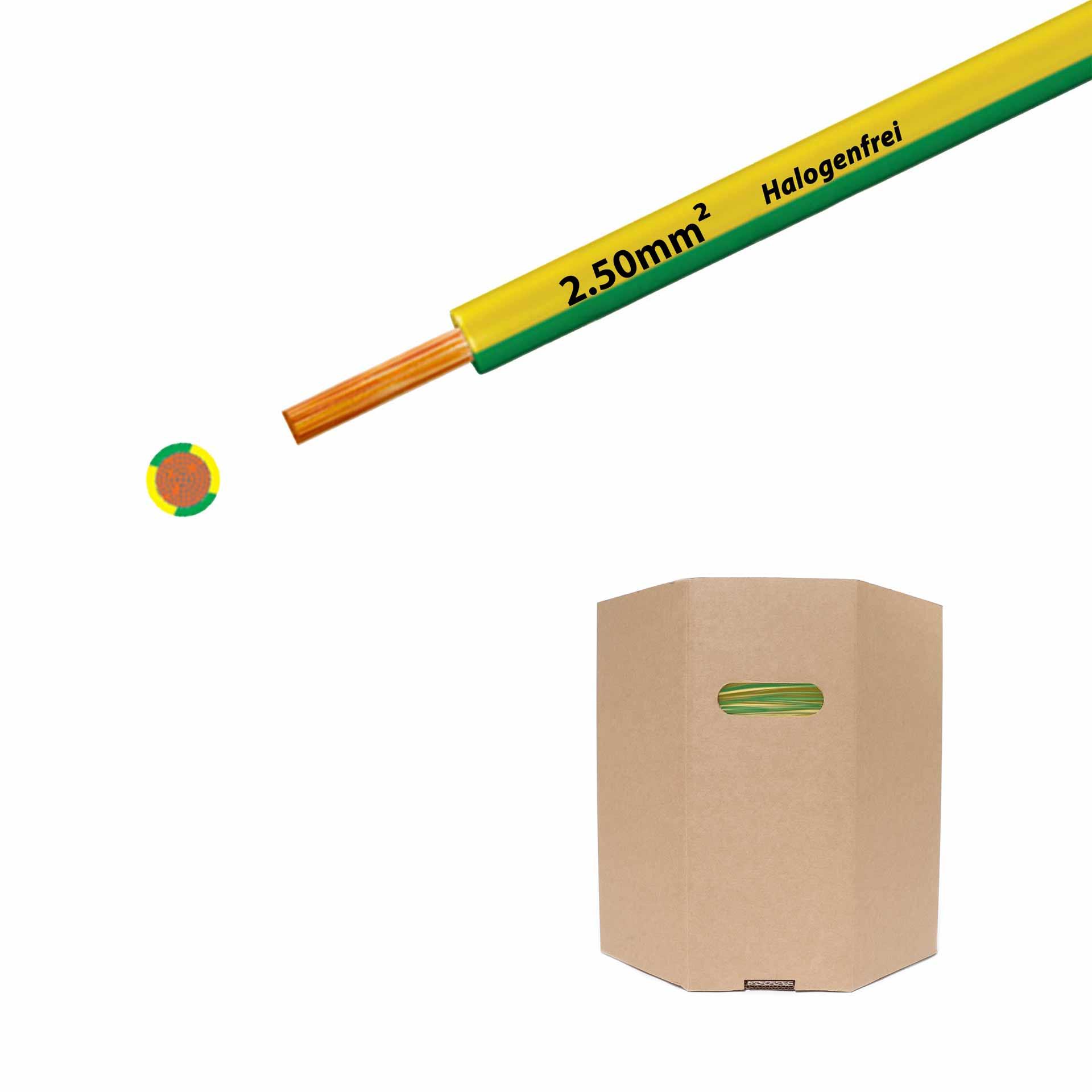 Halogen-free stranded wire 90° C, 750V, 2.50mm2, yellow-green (RAL 1021/6018), barrel D400xH400