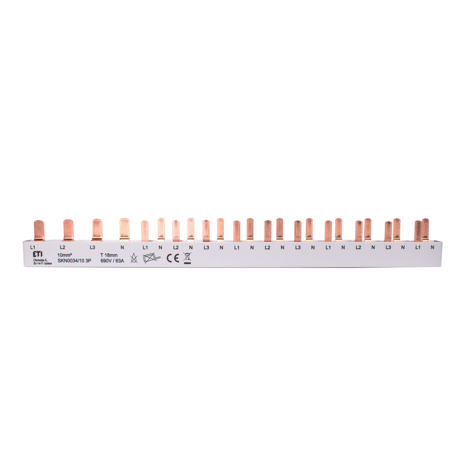 Peigne isolé 10mm2, 63A (1x3PN, 10x1PN-1MOD) Peigne isolé 10mm2, 63A (1x3PN, 10x1PN-1MOD)