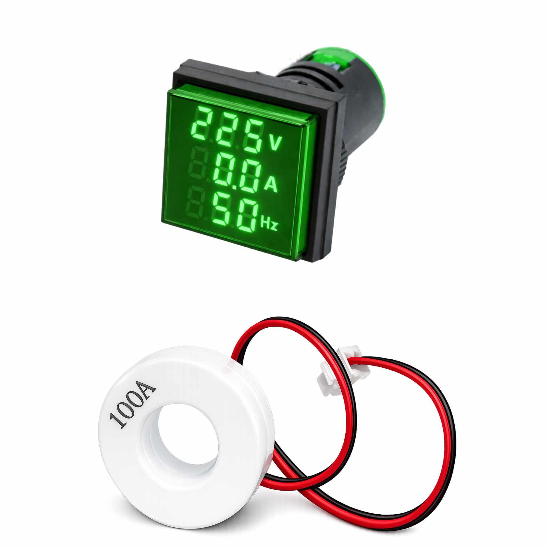 Display digitale a LED da incasso 22 mm, corrente / tensione / frequenza, quadrato, verde