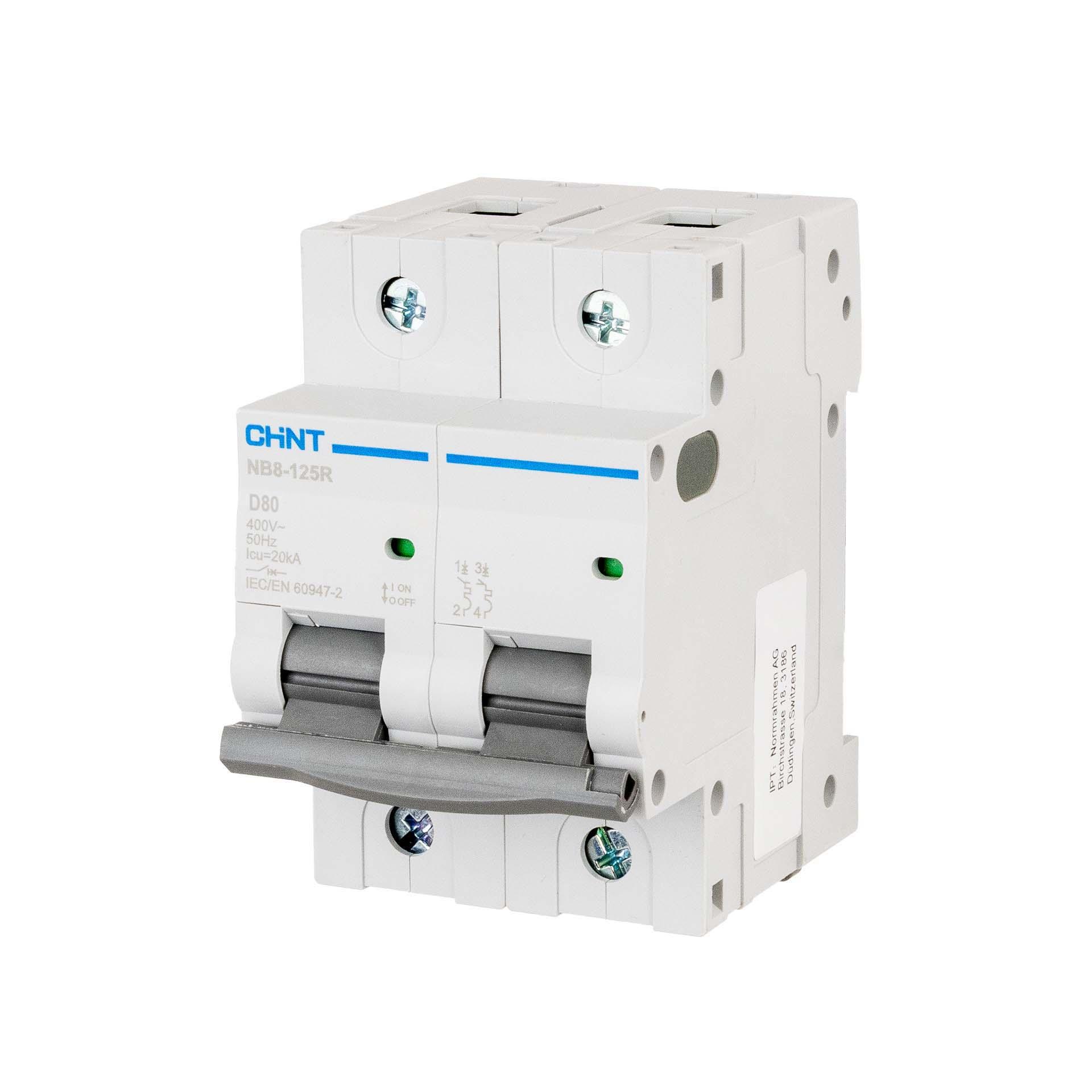 Chint Hochleistungs-Leitungsschutzschalter - MCB, 2P, Charakteristik D / 80A, 20kA, Typ NB8-125R