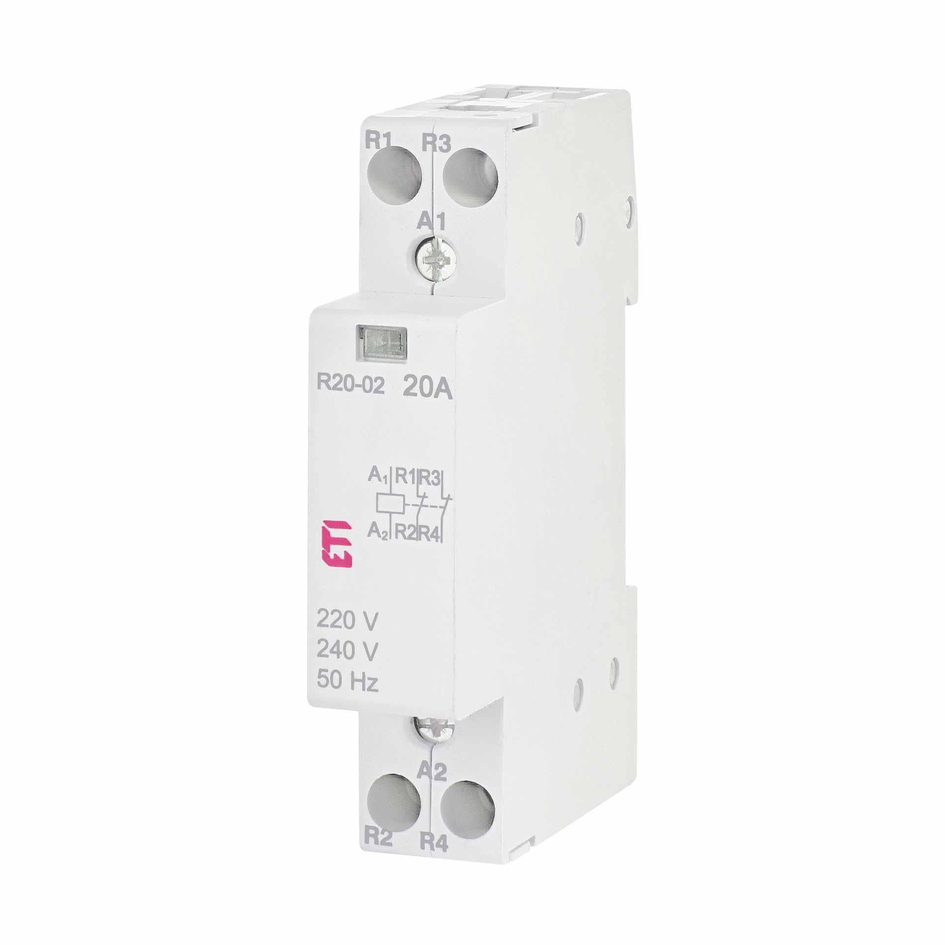 Installationsschütz 2-polig, 20A (AC1, 400V), R20-02 230V AC