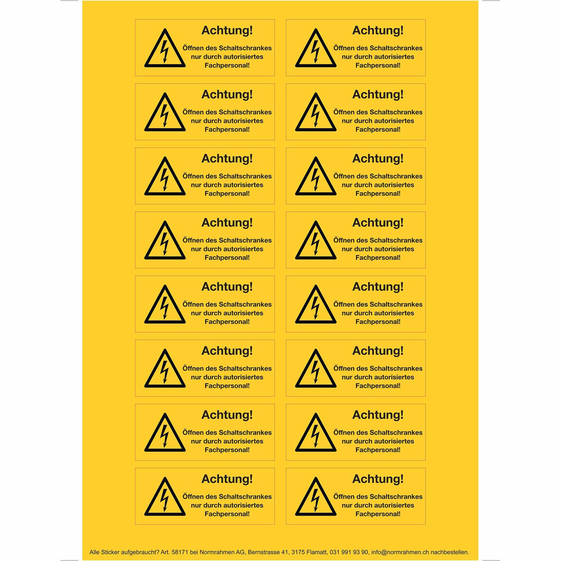 Öffnen des Schaltschrankes nur durch autorisiertes Fachpersonal , 74x30mm, VPE 16 Stk. A4 Bogen