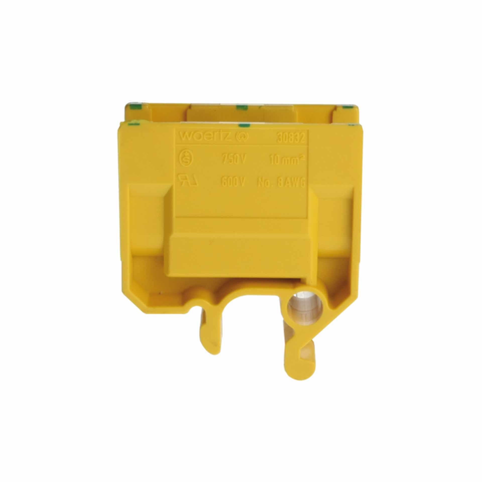 Branch terminal DIN32 10mm², 2-conductor, green-yellow