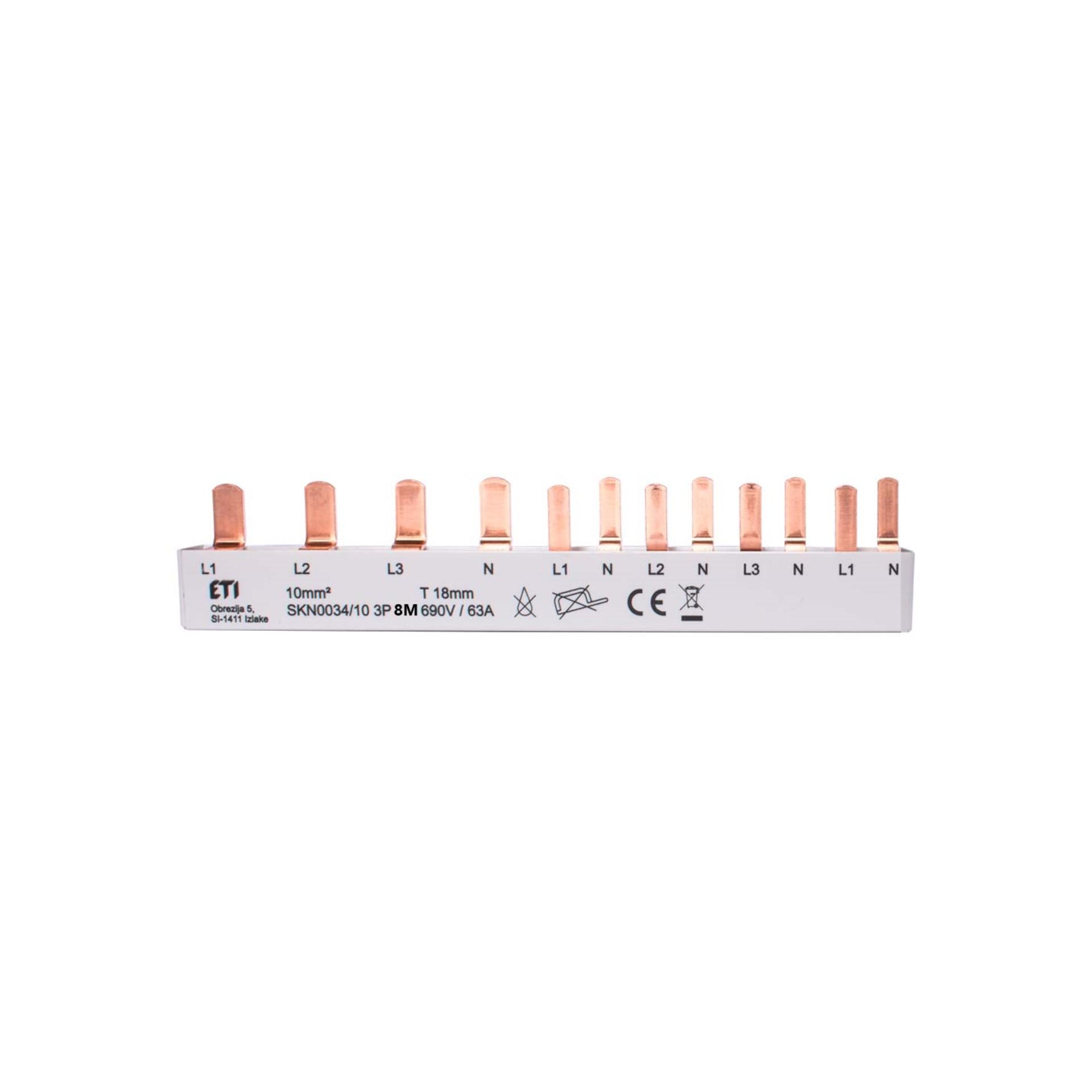 Insulated phase busbar 10mm2, 63A (1x3PN, 4x1PN-1MOD)