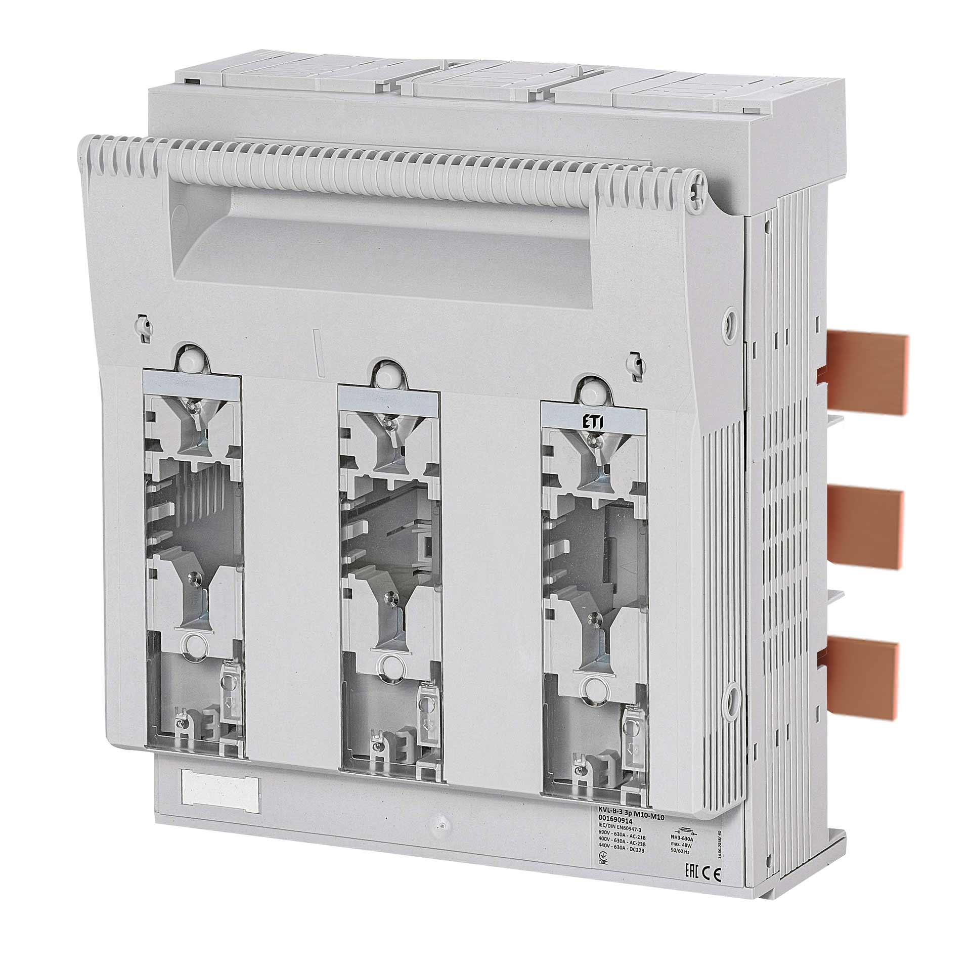 NH fuse switch-disconnector size 3, 3P, max. 630A, KVL-B M10-M10 (busbar system)