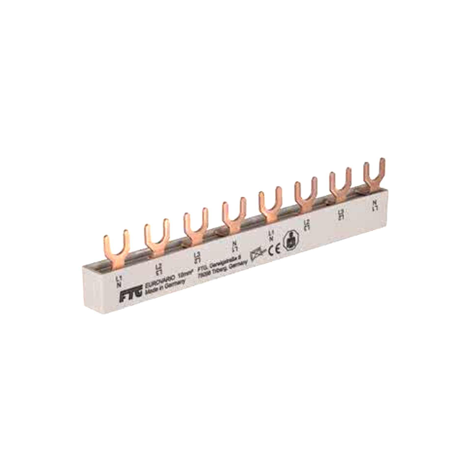 Insulated forked phase busbar 10mm2, 63A (2x3PN-4MOD) P-P= 17.8 mm 