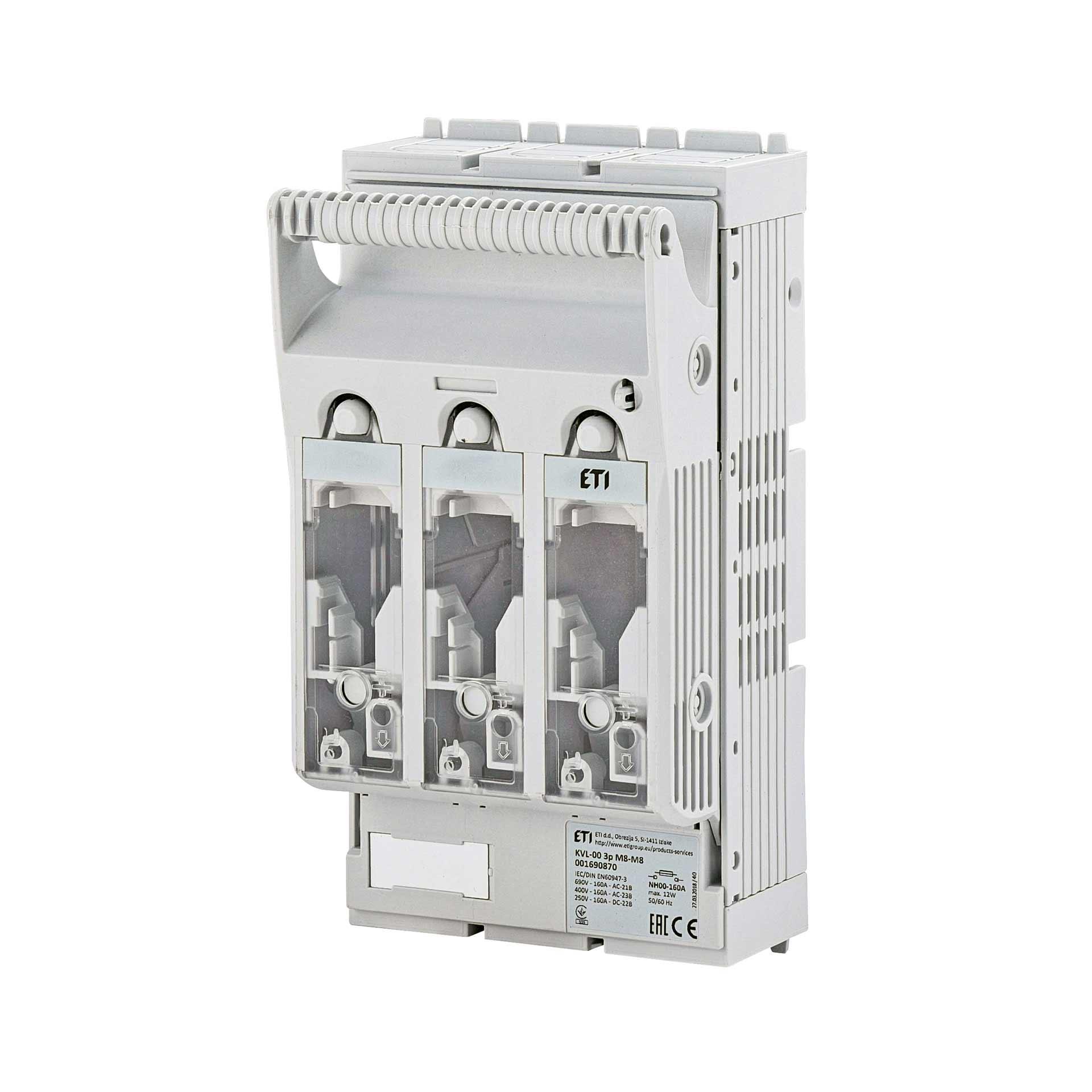 NH fuse switch-disconnector size 00, 3P, max. 160A, KVL-00 M8-M8 (surface mounting)