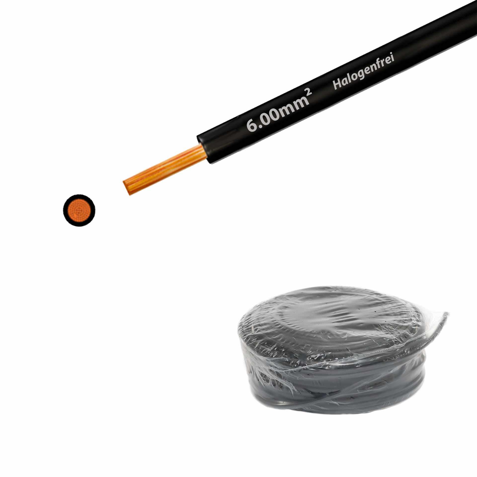 Halogen-free stranded wire 90° C , 750V, 6.00mm2, black (RAL 9005), on ring