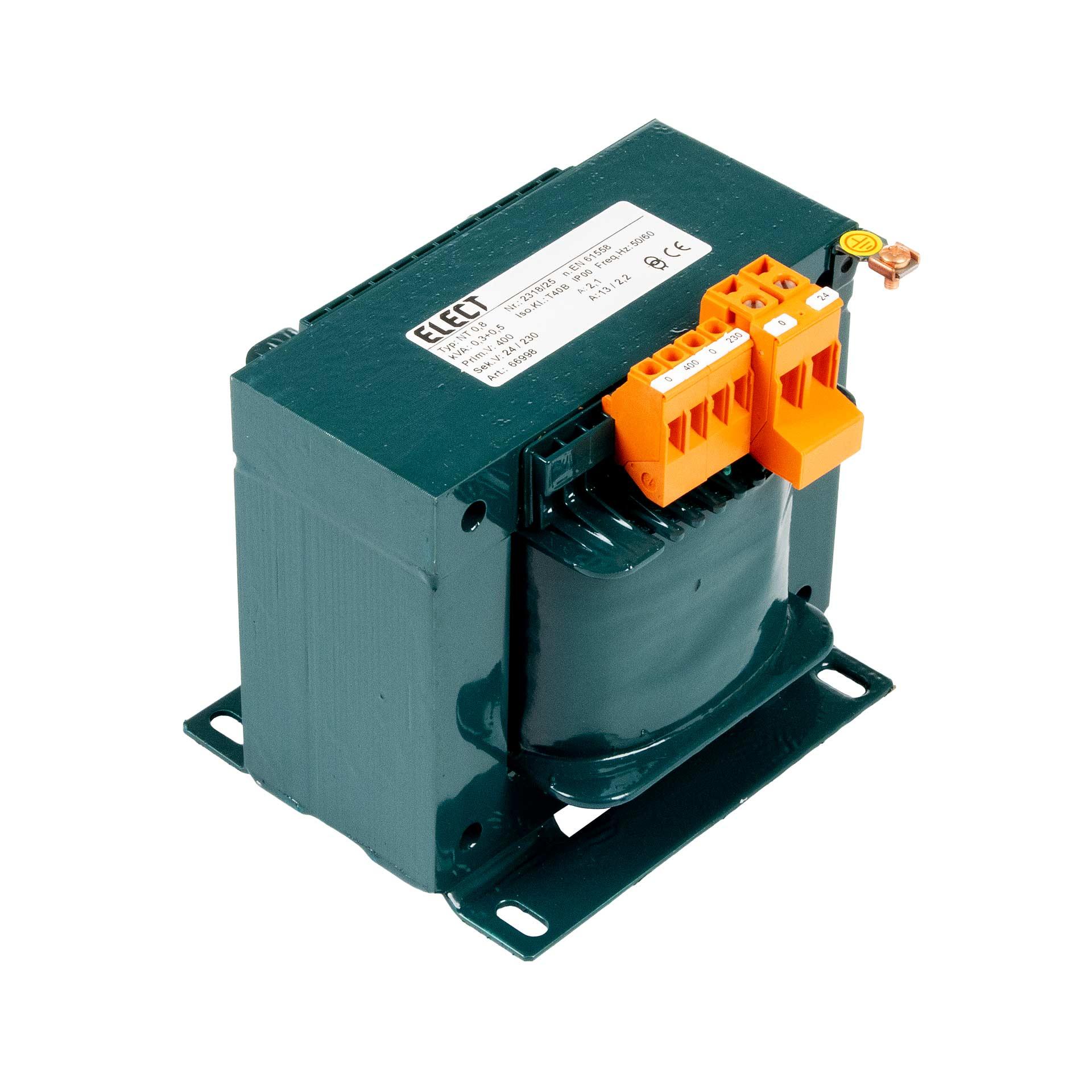 Einphasen Transformator 400V, 800VA (300VA+500VA), 24VAC / 230VAC, 13A / 2.2A Einphasen Transformator 400V, 800VA (300VA+500VA), 24VAC / 230VAC, 13A / 2.2A