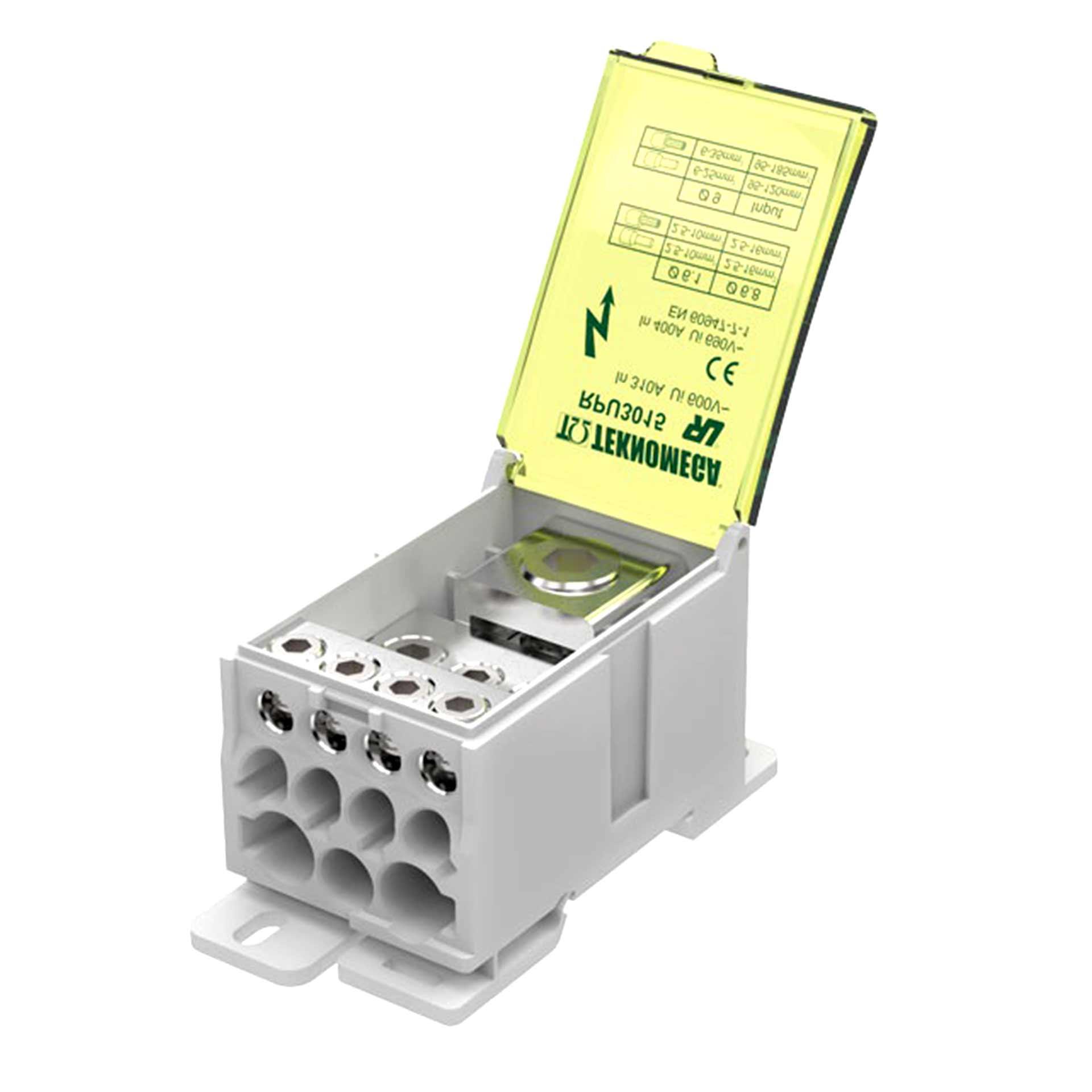 Morsettiera monofase 400A 690V, ingressi: 1x 95-185mm2, uscite: 2x 6-35mm2, 9x 2,5-10/16mm2