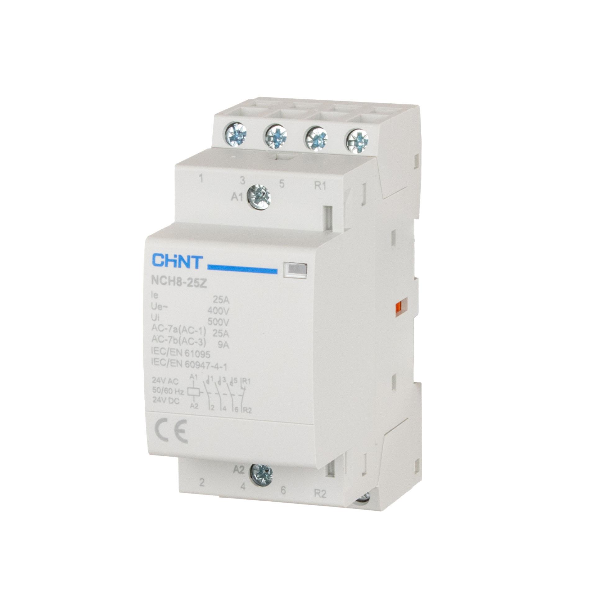 Chint Installationsschütz, 4-polig, 25A (AC-1 400V), AC/DC 24V, 3 Schliesser + 1 Öffner