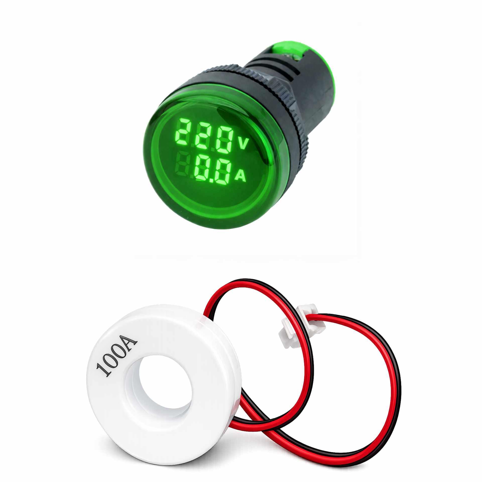 Indicatore digitale a LED da incasso 22 mm, corrente/tensione, rotondo, verde