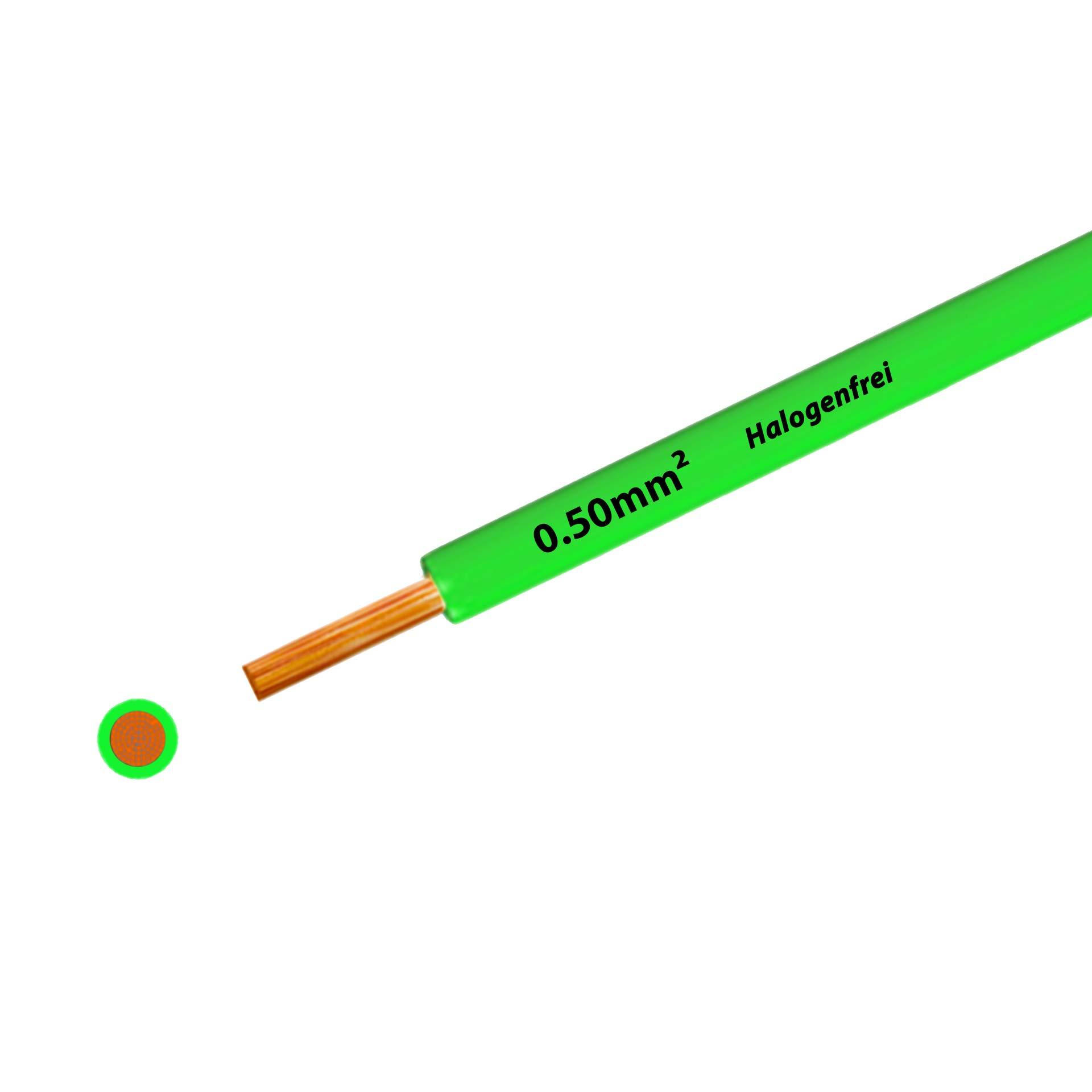 Litze halogenfrei 90° C , 500V, 0.50 mm2, grün (RAL 6018), auf Kunststoffrolle