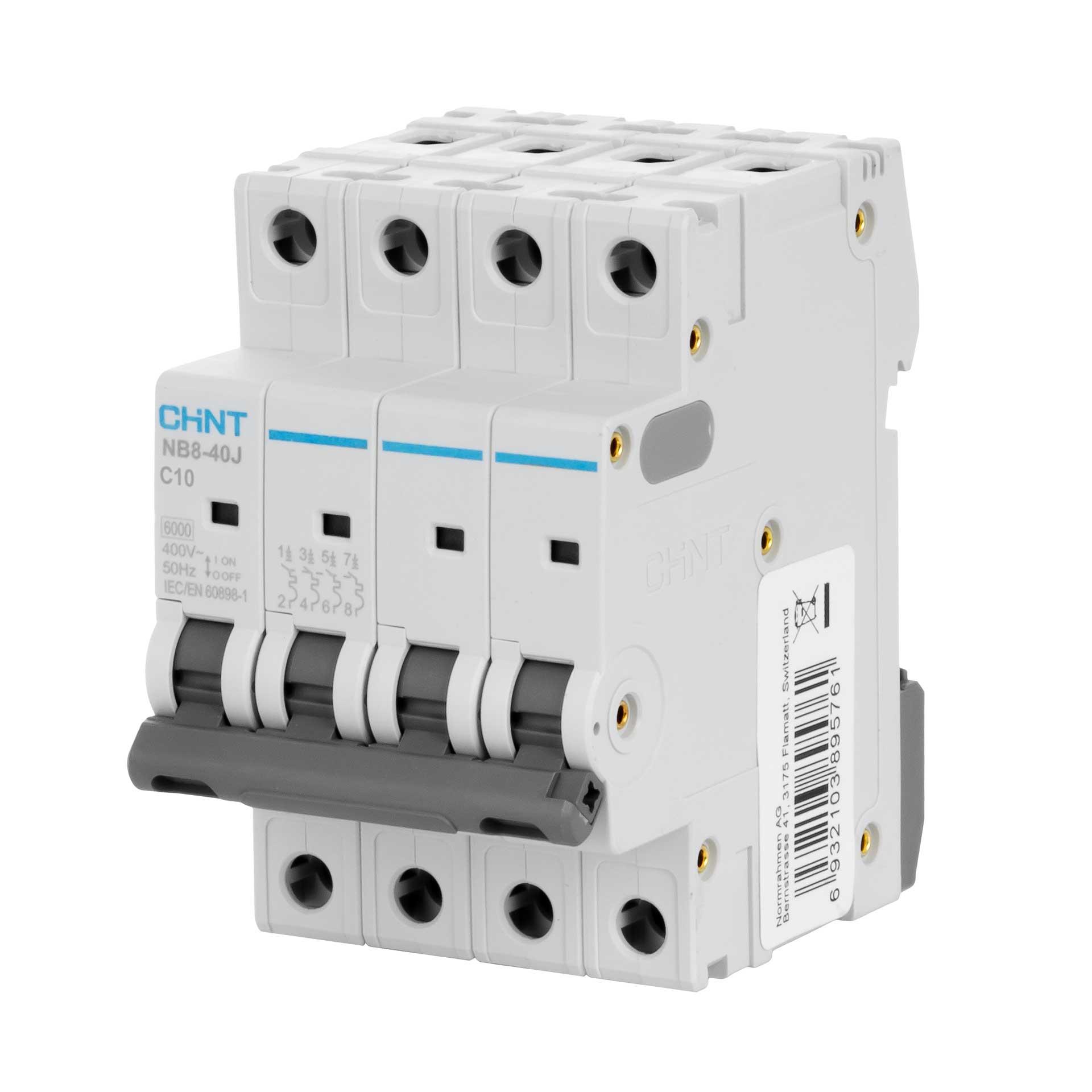 Chint Leitungsschutzschalter - MCB - kompakt, 4-Polig, Charakteristik C / 10A, 6kA, Typ NB8-40J