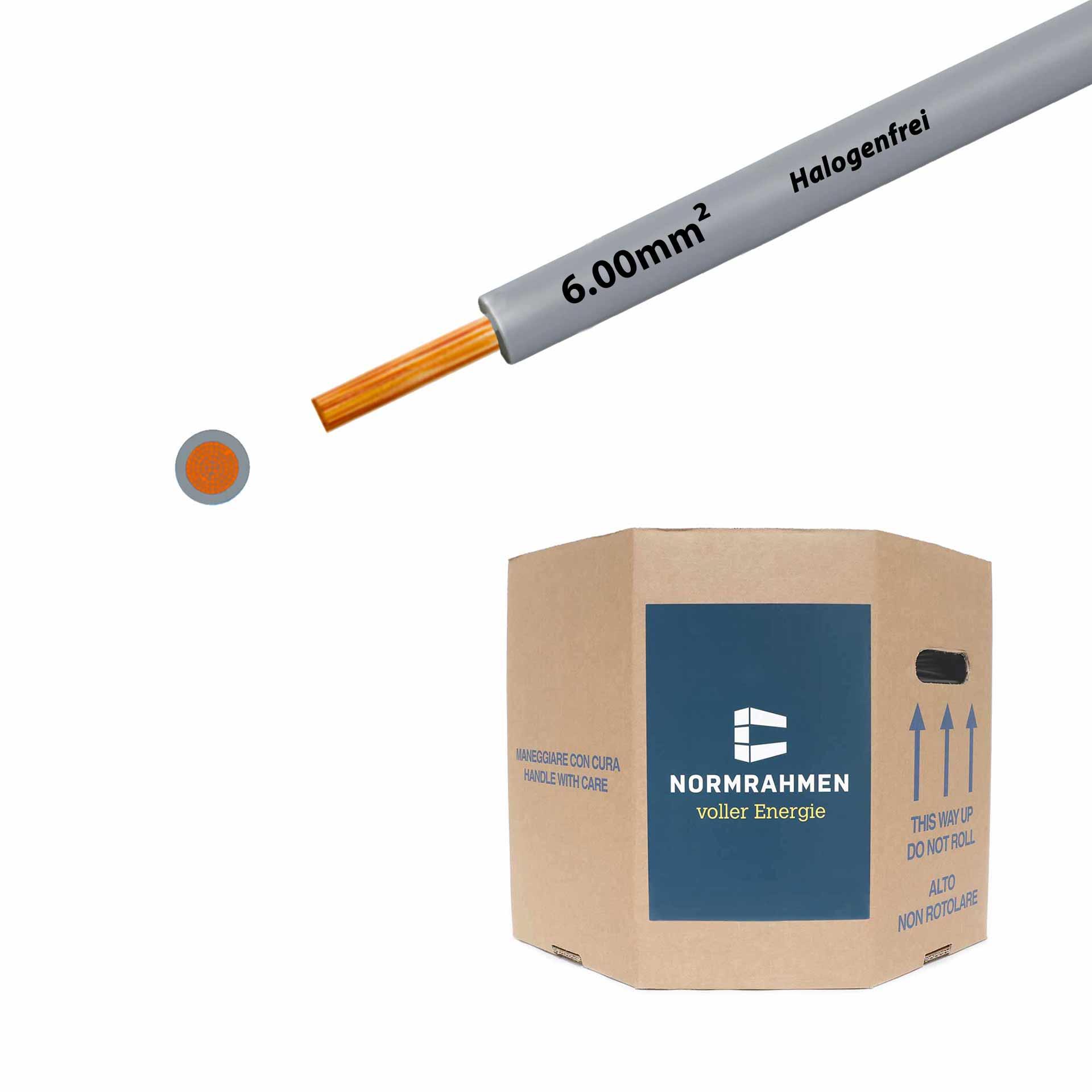 Halogen-free stranded wire 90° C , 750V, 6.00mm2, grey (RAL 7001), barrel D515xH400