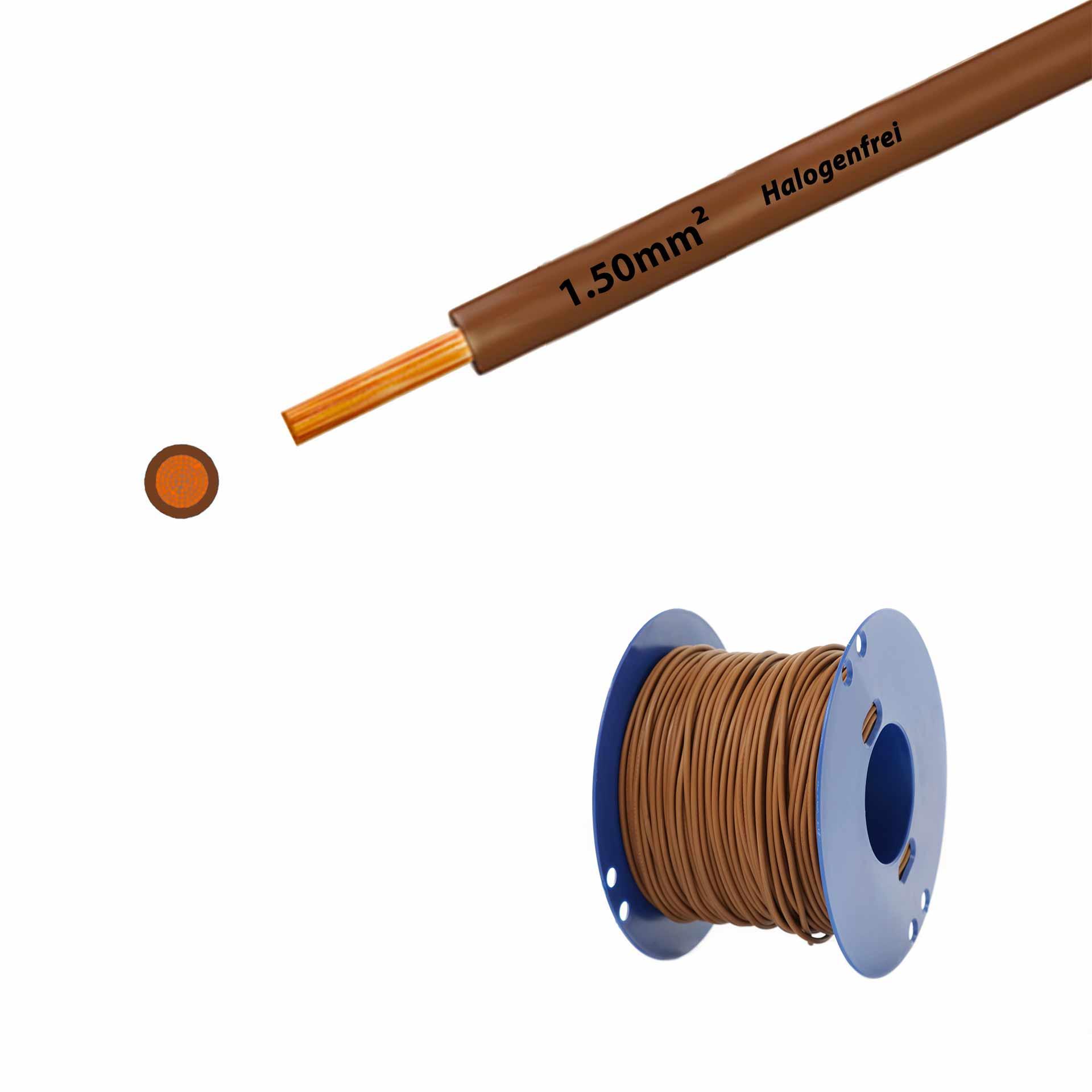 Halogen-free stranded wire 90° C, 750V, 1.50mm2, brown (RAL 8003), on plastic reel