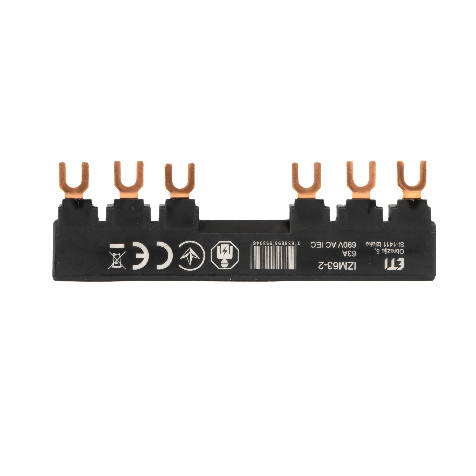 Isolierte Gabel-Phasenschiene IZM63-2, 10 mm², 63A, für Motorschutzschalter MPCB, MPE25, MSPO, MS25