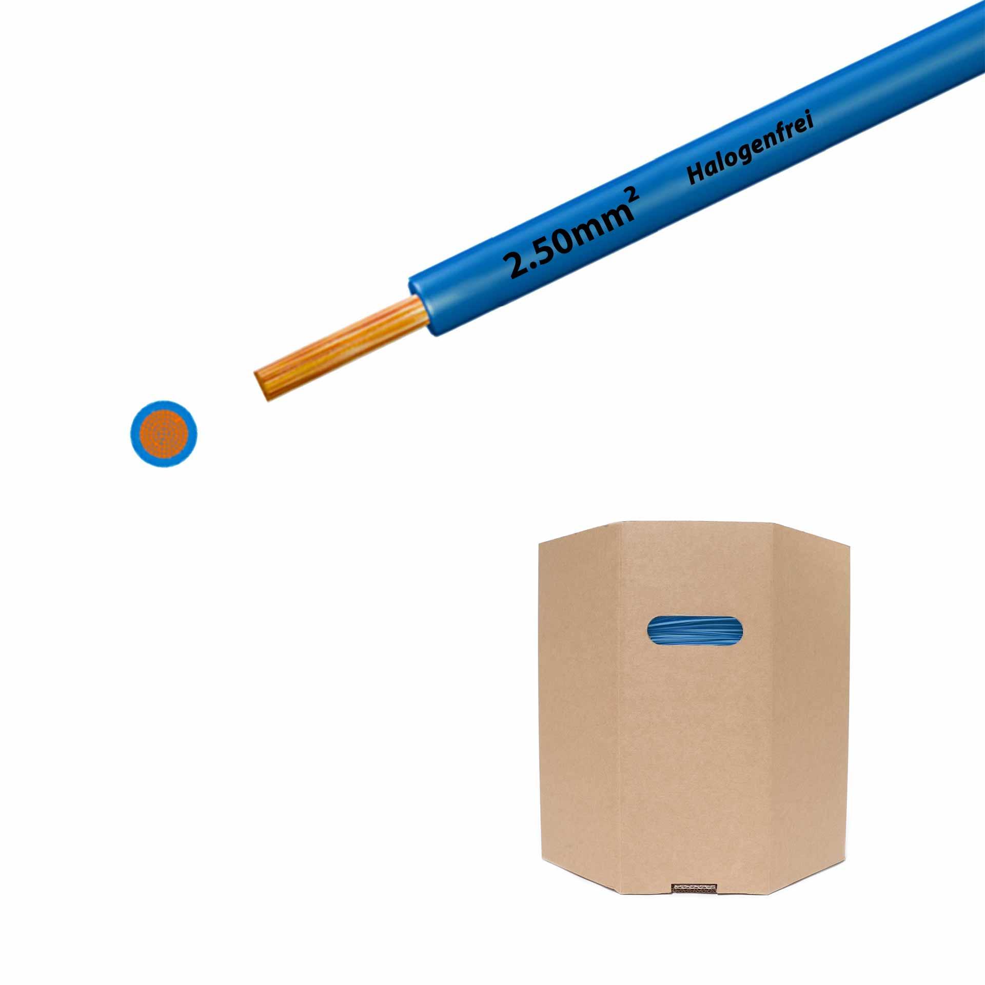 Halogen-free stranded wire 90° C , 750V, 2.50mm2, light blue (RAL 5012), barrel D400xH400