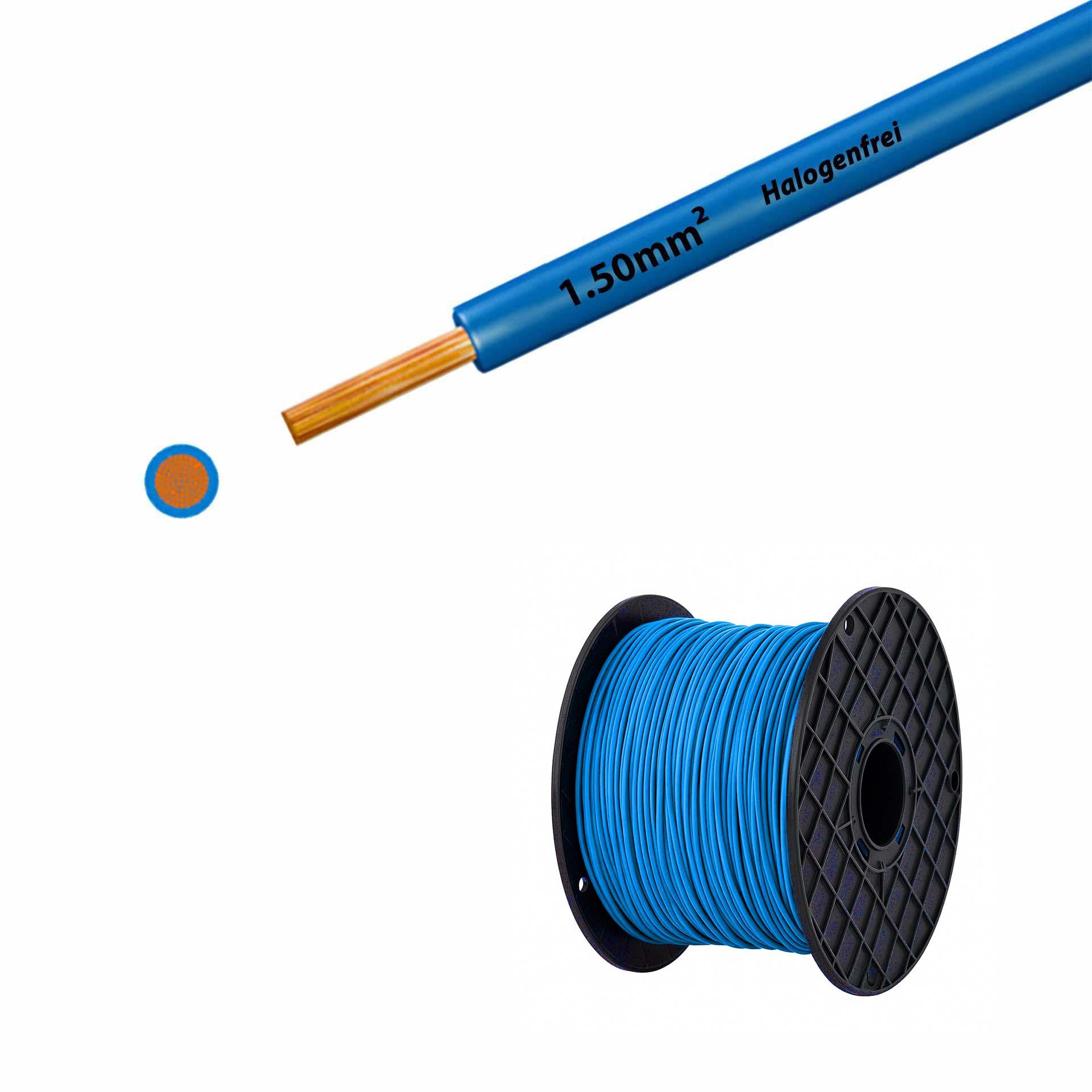 Fil sans halogène 90° C, 500V, 1.50mm2, blue clair (RAL 5012), sur bobine grand