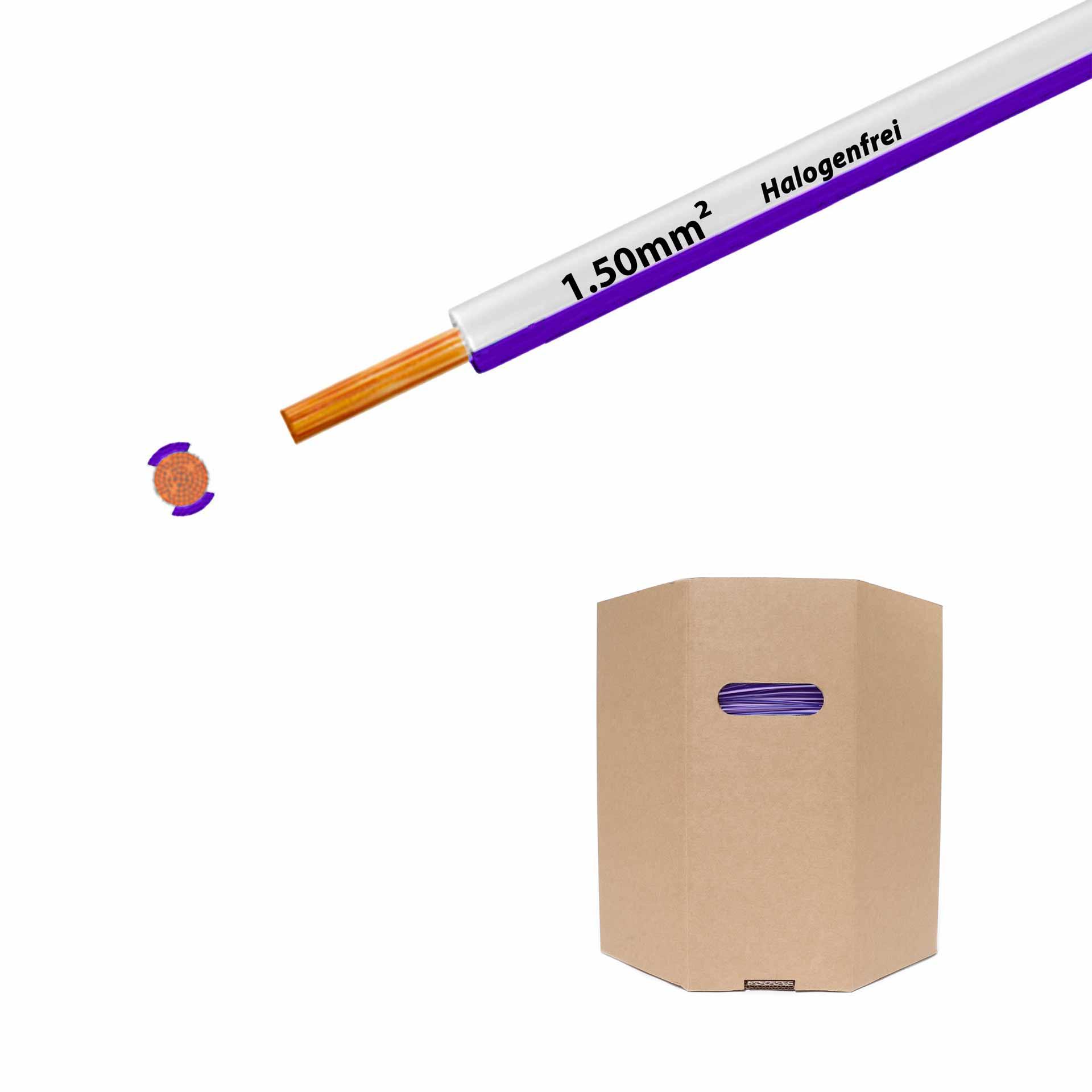Halogen-free stranded wire 90° C, 750V, 1.50mm2, white-violet (RAL 9010/4005), barrel D400xH400