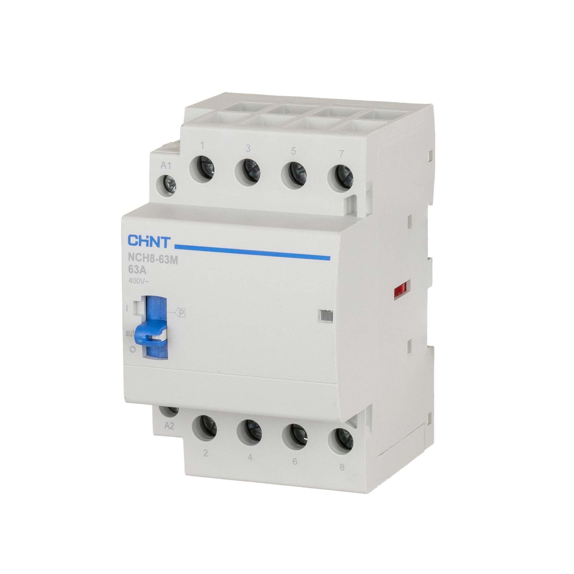 CHINT Installationsschütz manuell, 4-polig, 63A (AC-1 400V), AC 220–240V, 4 Schliesser