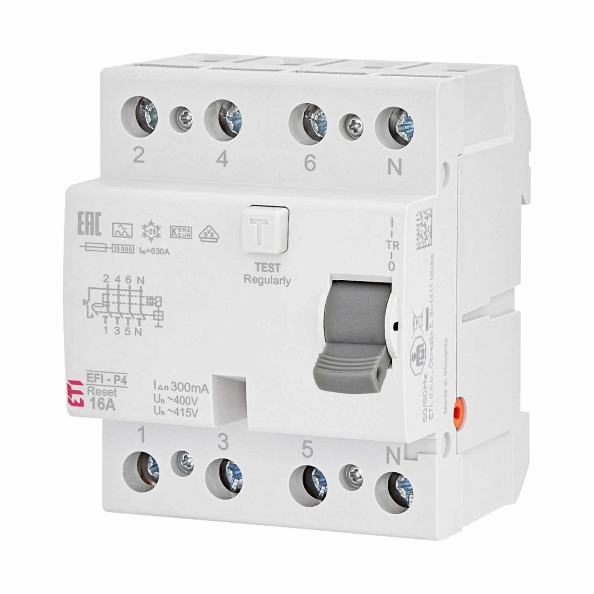 Residual current circuit-breaker, instantaneous, EFI-4R, type A, 4-pole, 125A, 10kA (0.03A)