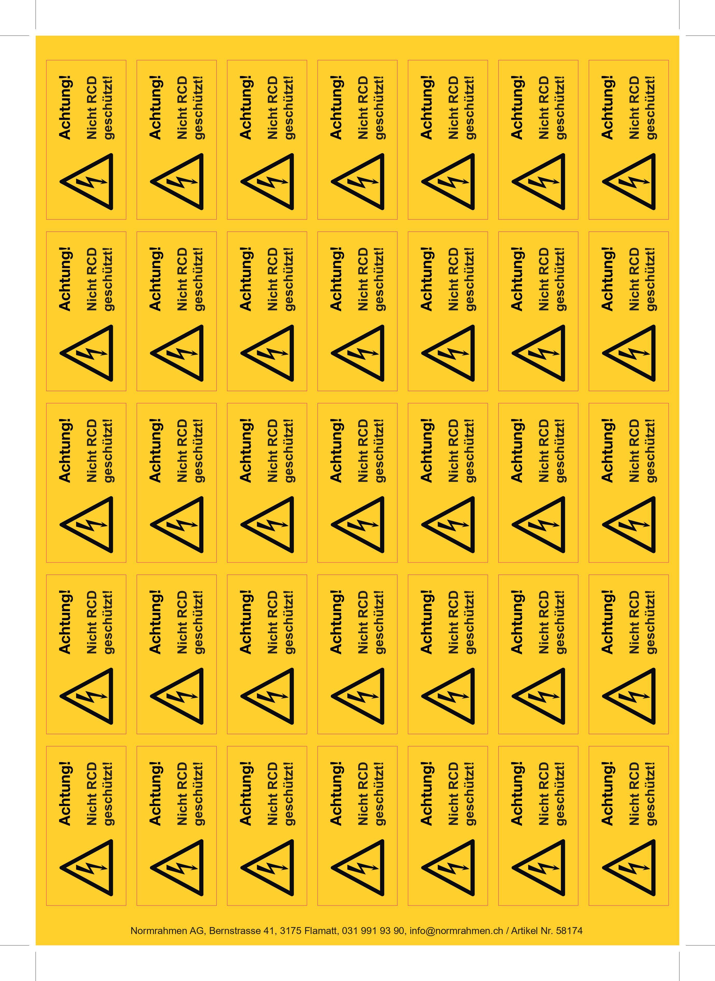 Attention Not RCD protected 52x26mm on A4 sheet à 35Nz