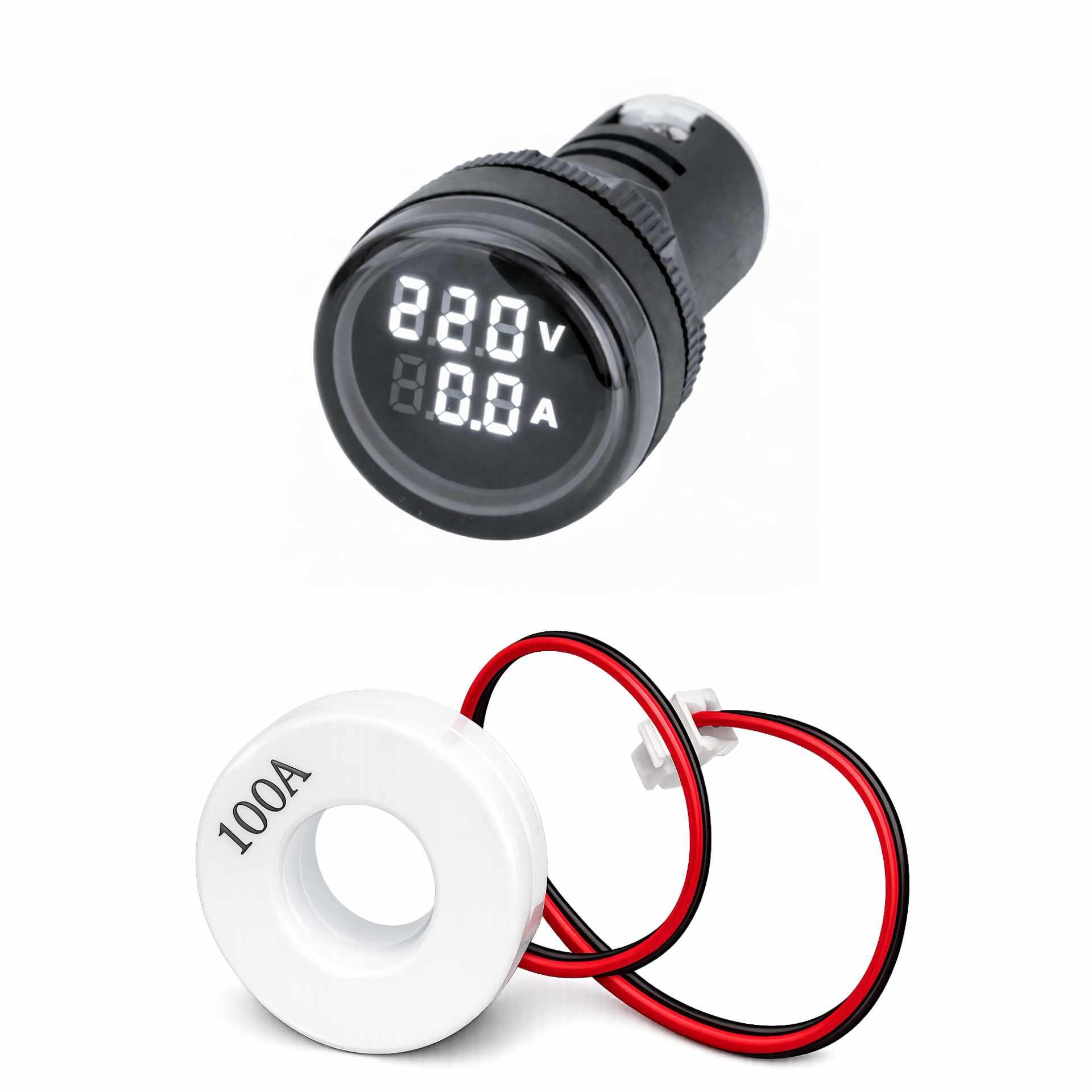 Indicatore digitale a LED da incasso 22 mm, corrente / tensione, rotondo, bianco