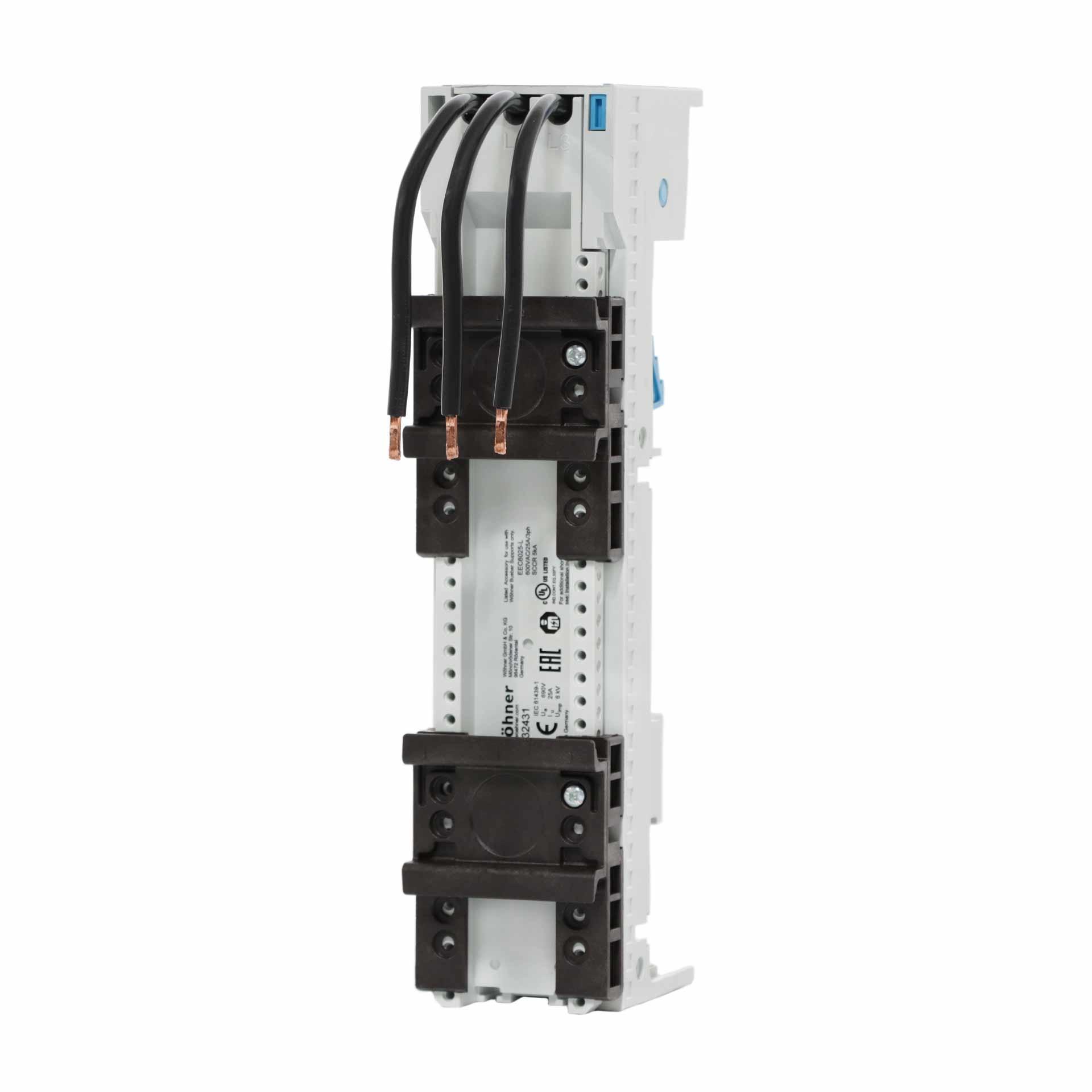 3P busbar adapter 25A, 2T with removable top section, 45x200mm