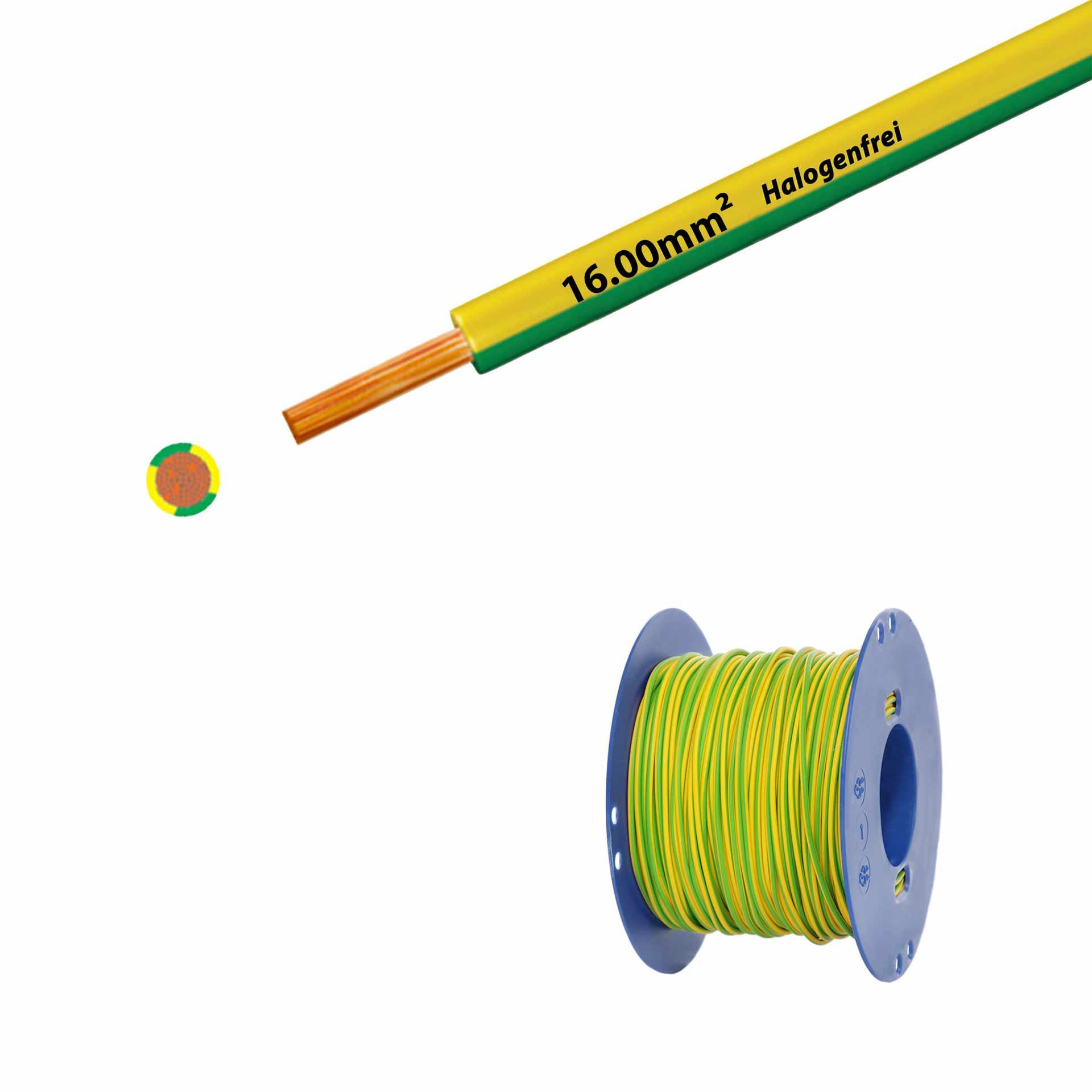 Fil sans halogène 90° C , 750V, 16.00mm2, jaune-vert (RAL 1021/6018), sur bobine