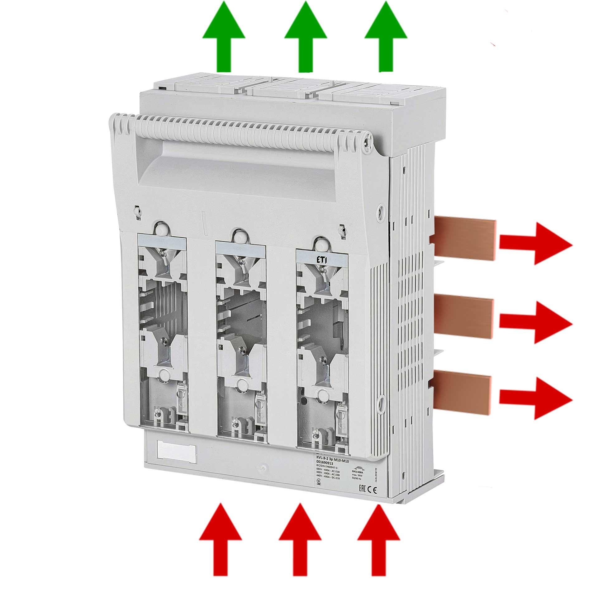 NH-Sicherungslasttrennschalter Gr.2, 3P, Max.400A, KVL B/FT  M10-M10 AO (Sammelschienensystem) NH-Sicherungslasttrennschalter Gr.2, 3P, Max.400A, KVL B/FT  M10-M10 AO (Sammelschienensystem)