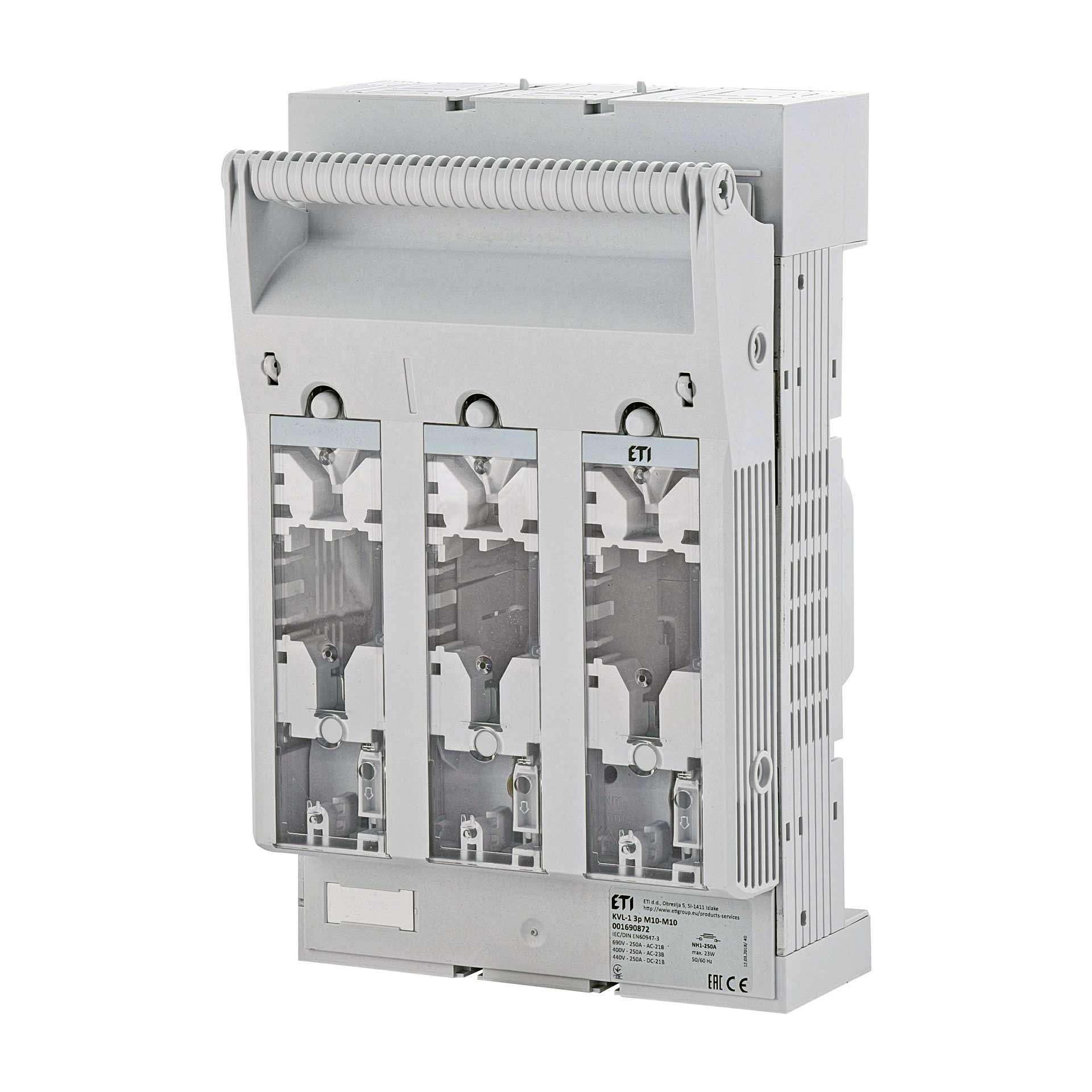Interrupteur-sectionneur-fusible HPC Gr.1, 3P, Max. 250A, KVL-1 M10-M10 (montage en saillie)