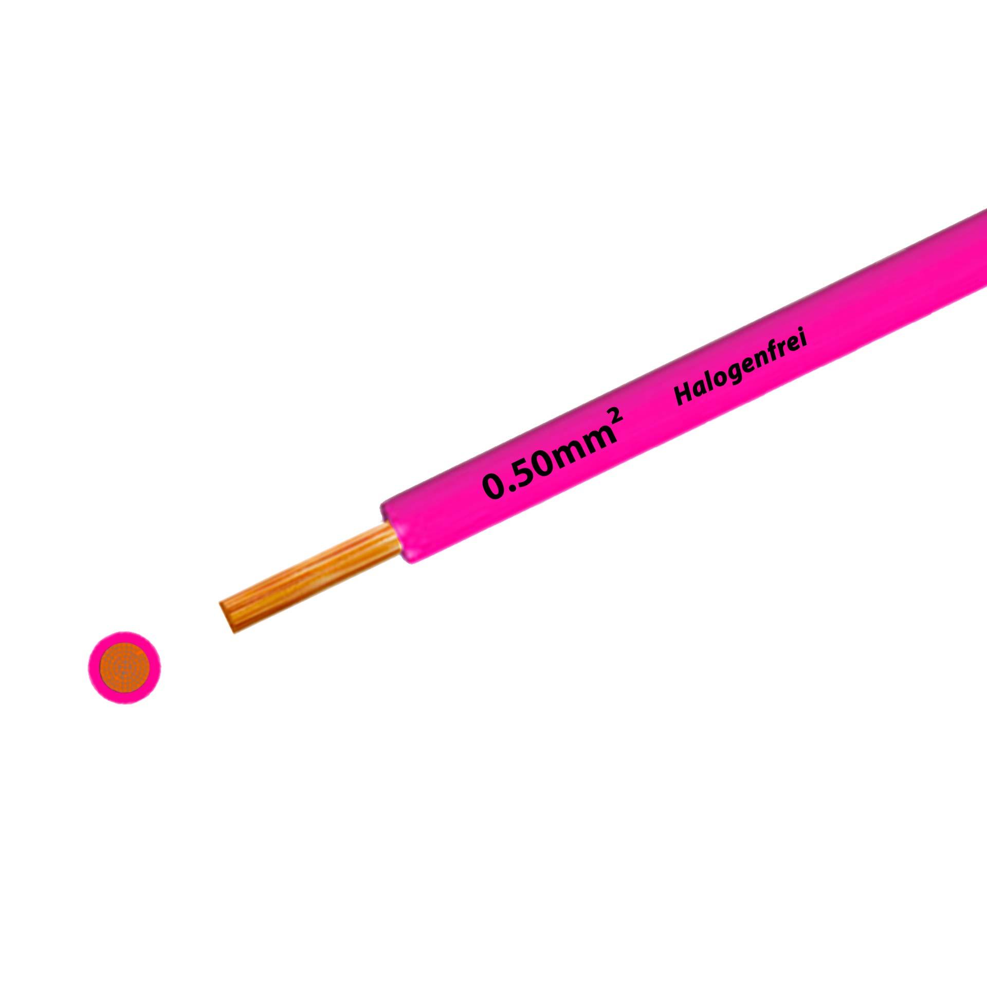 Litze halogenfrei 90° C , 500V, 0.50mm2, pink/rosa (RAL 3015), auf Kunststoffrolle