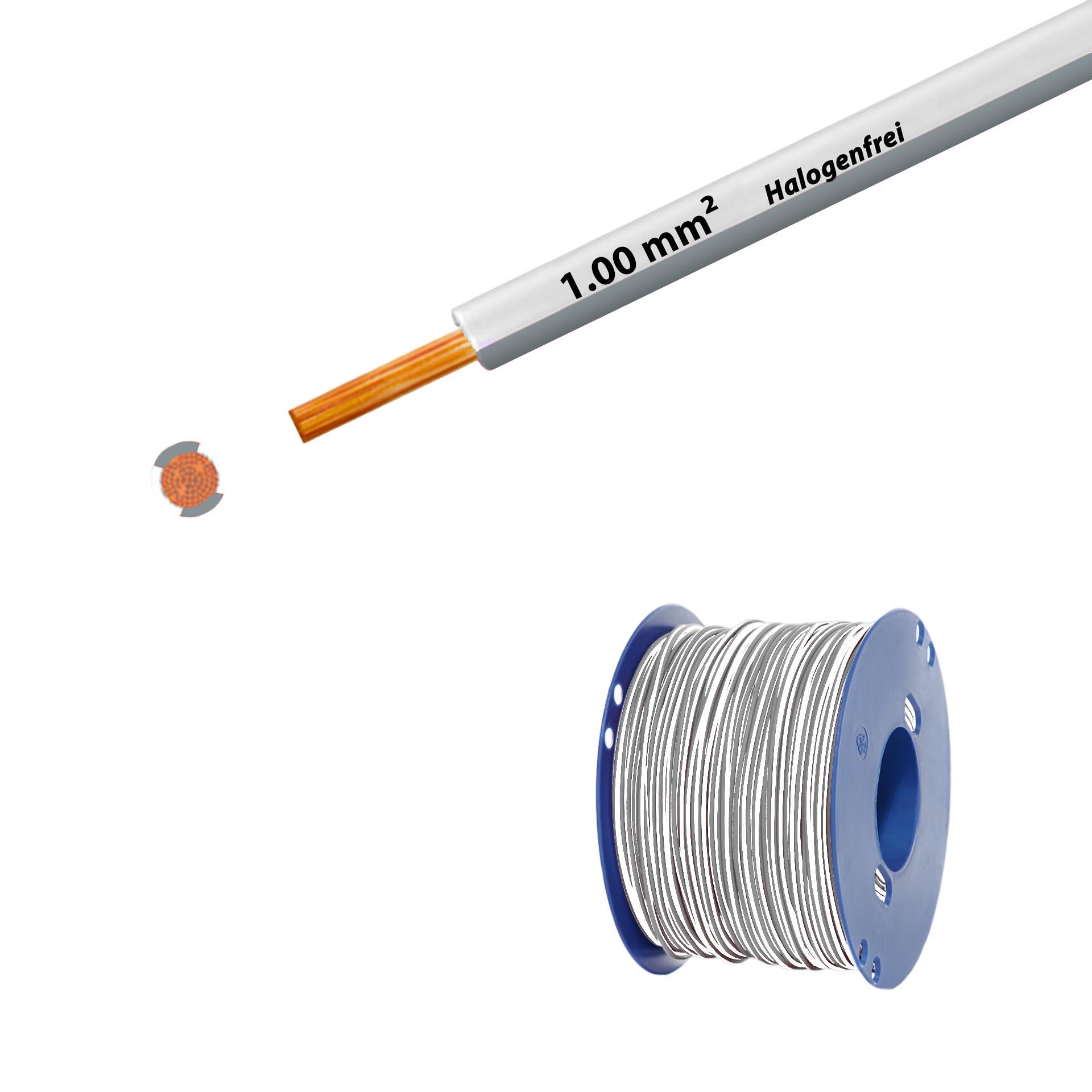 Halogen-free stranded wire 90° C, 500V, 1.00mm2, white-grey (RAL 9010/7001), on plastic reel