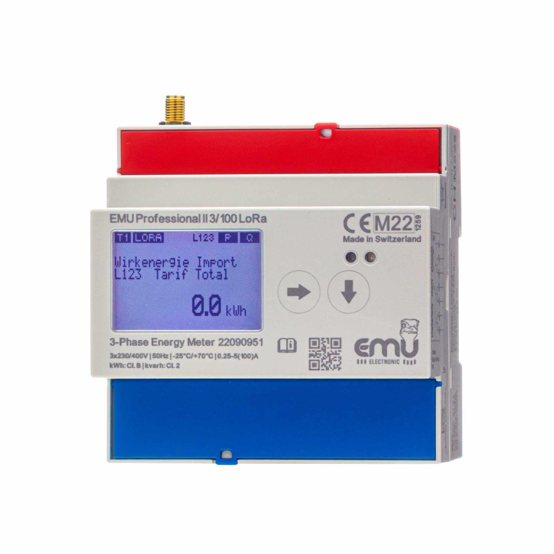 Energiezähler EMU Professional II 3/100, LoRa, E-Antenne, MID B+D Zulassung, 100A Direktmessung 3PN Energiezähler EMU Professional II 3/100, LoRa, E-Antenne, MID B+D Zulassung, 100A Direktmessung 3PN