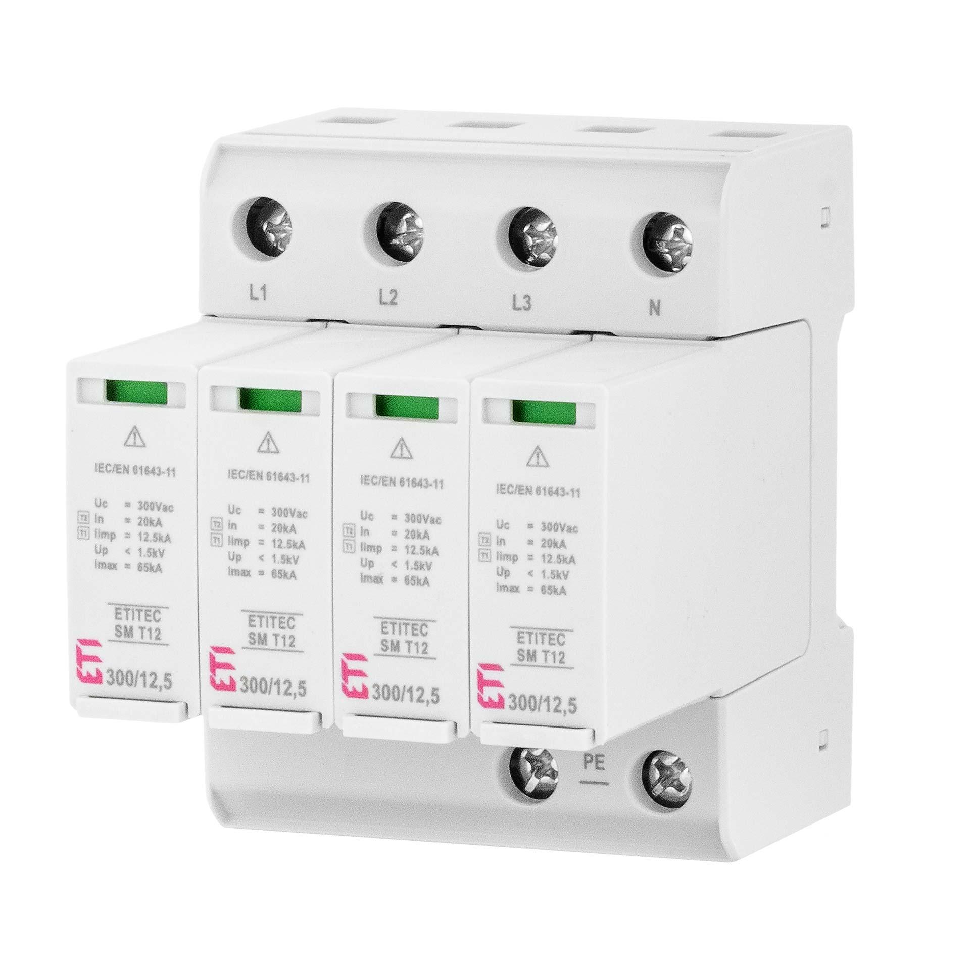 Parafoudre type 1+2, ETITEC SM B T12 300/12,5 4+0 RC sans courant de fuite (TN-S) Parafoudre type 1+2, ETITEC SM B T12 300/12,5 4+0 RC sans courant de fuite (TN-S)
